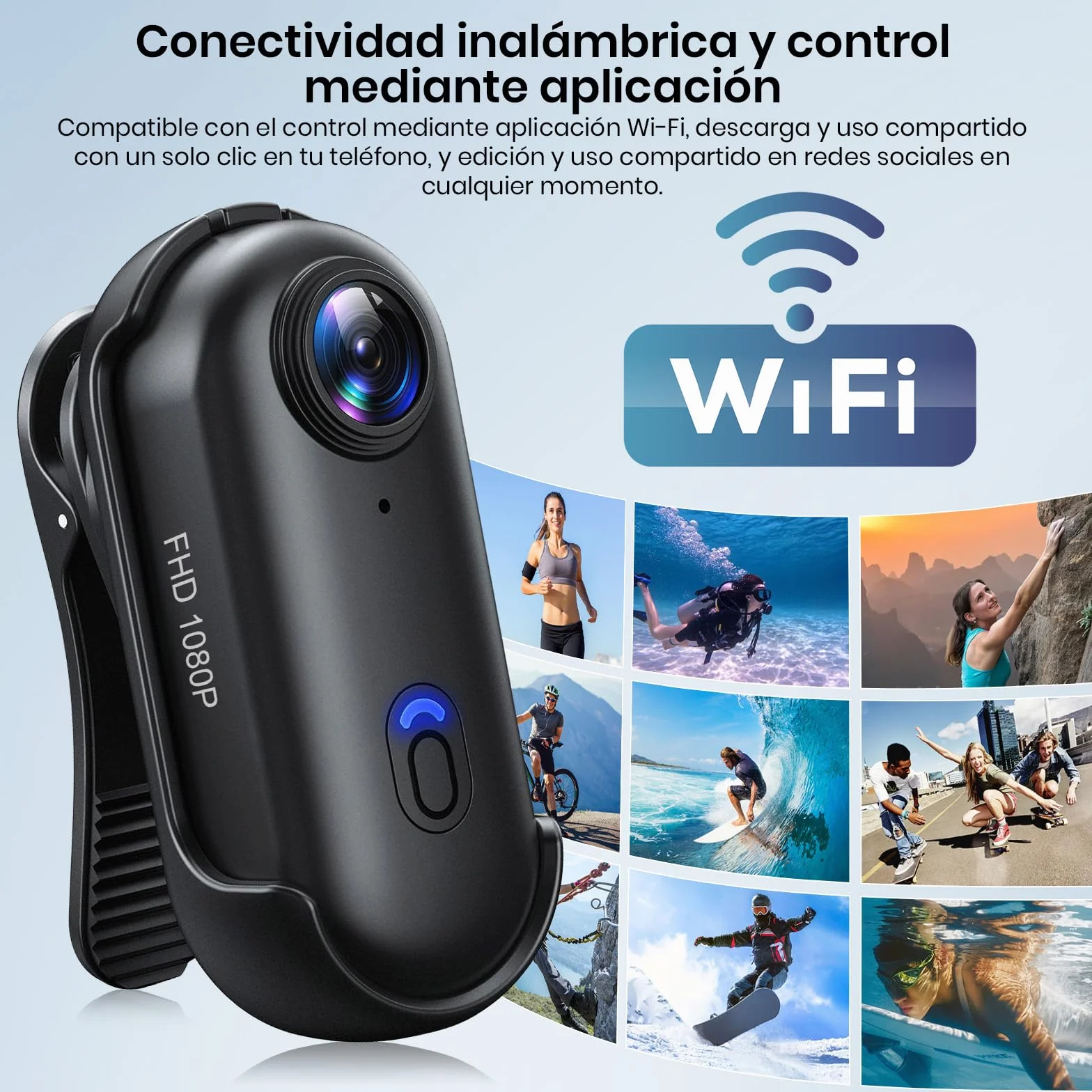 Cámara de Acción 360° Mini Corporal POV Subacuática 30m WiFi Gran Angular 120° +10 Accesorios 64GB