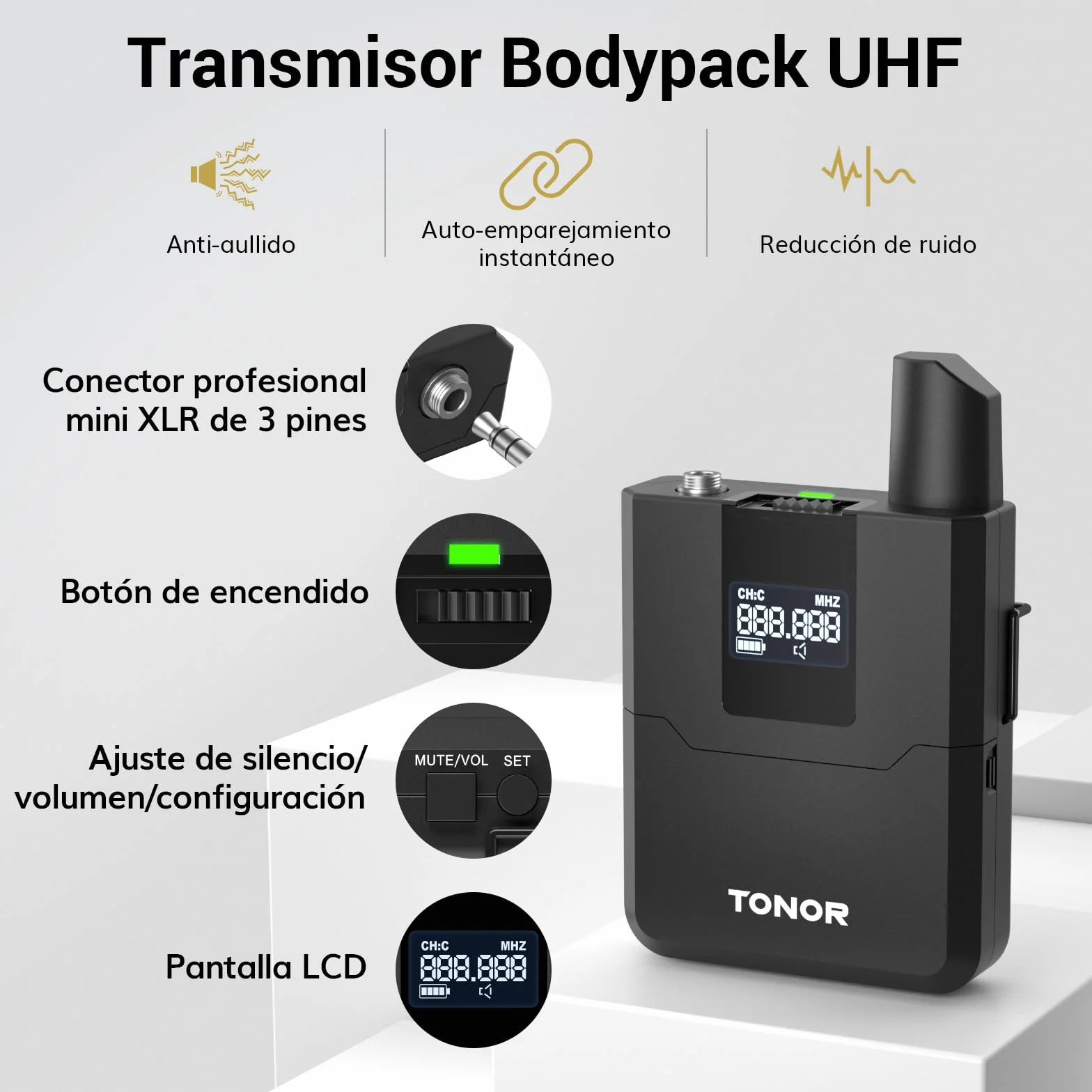 TONOR Set de Micrófono Inalámbrico UHF con 4 Transmisores Bodypack/Headset/Lavalier, 4x5 Frecuencias, Alcance de 60m para Canto, Karaoke, Iglesia, DJ, Sistema de PA y Altavoces, TW364