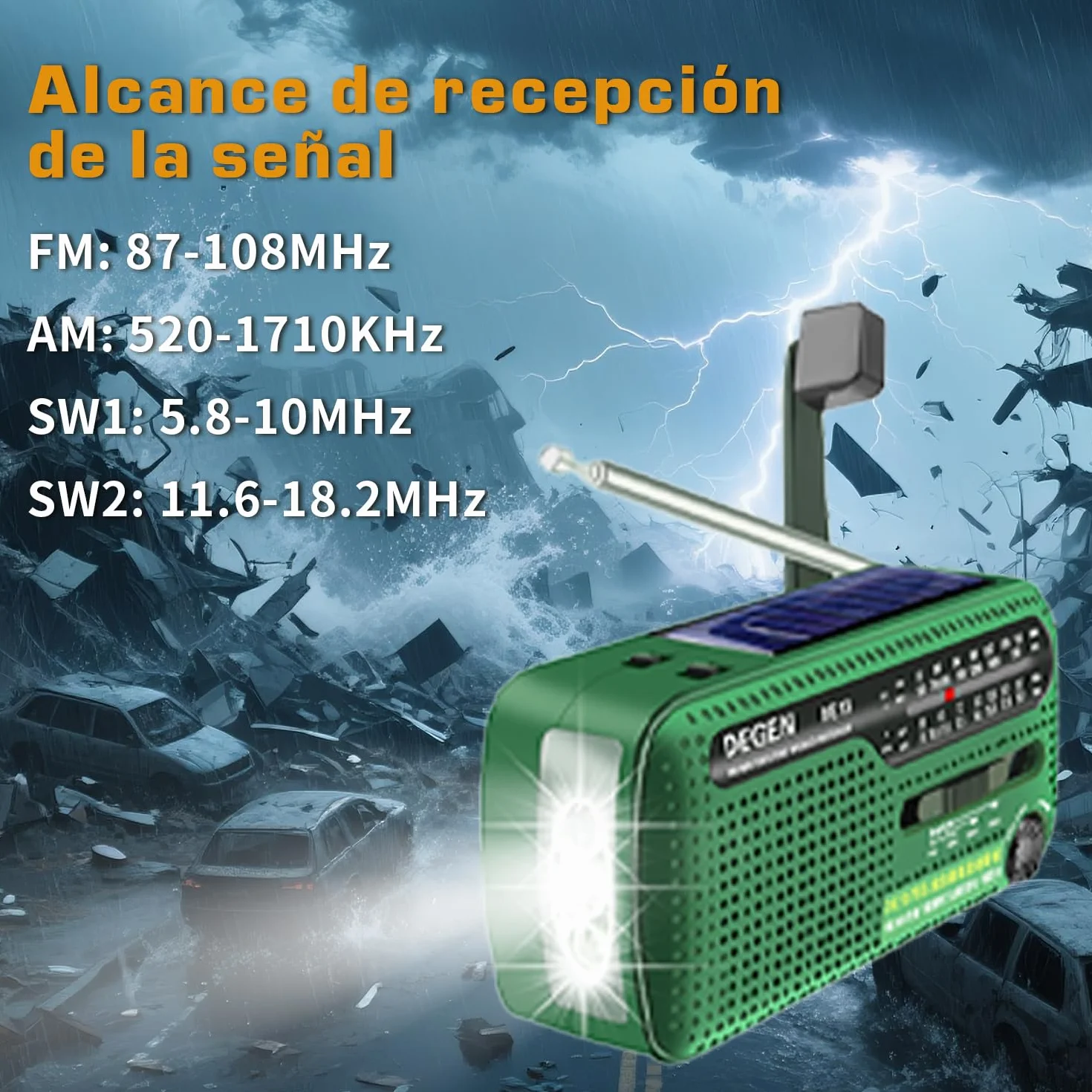 DE13 Radio a Pilas Solar de Emergencia con Manivel, Radio Portátil Pequeña FM Am SW Energía Solar, Manivela de Dinamo Manual Linterna Lámpara de Campamento for Apagón