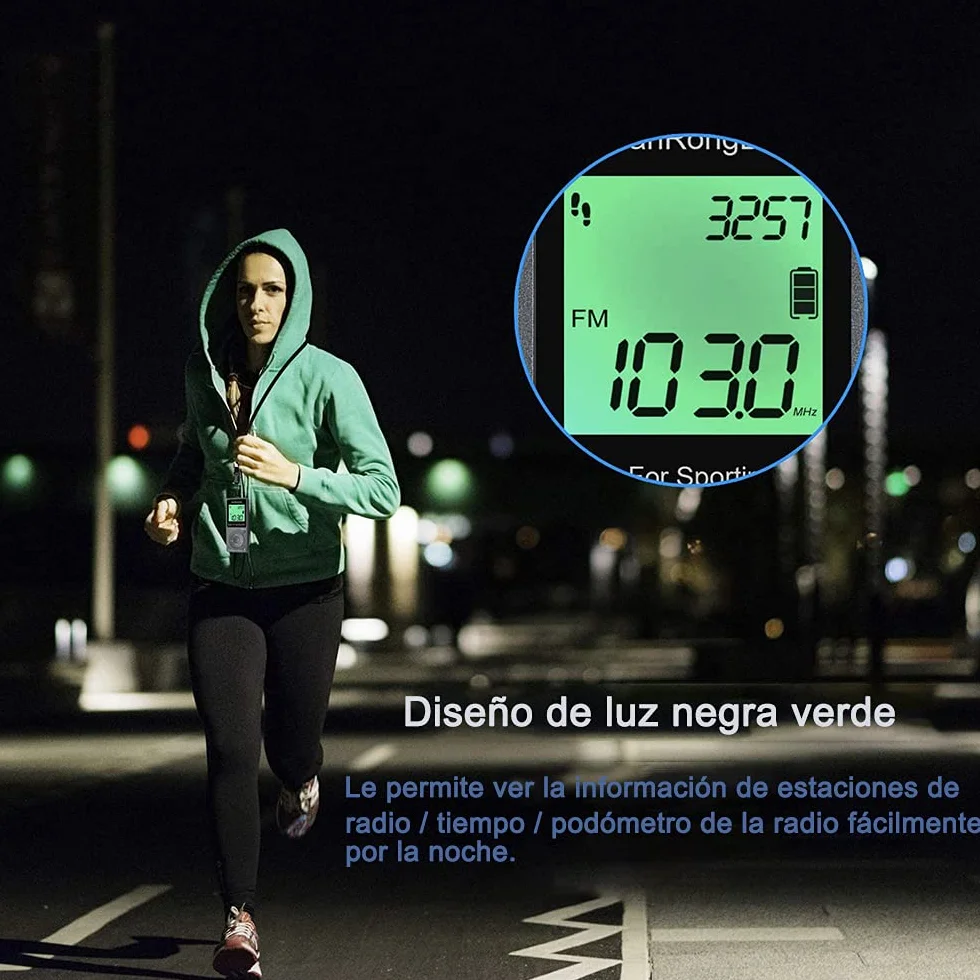 Radio Portátil AM FM de Bolsillo con Pantalla Digital LCD, Recargable USB, Preajuste, Temporizador, Reloj Despertador