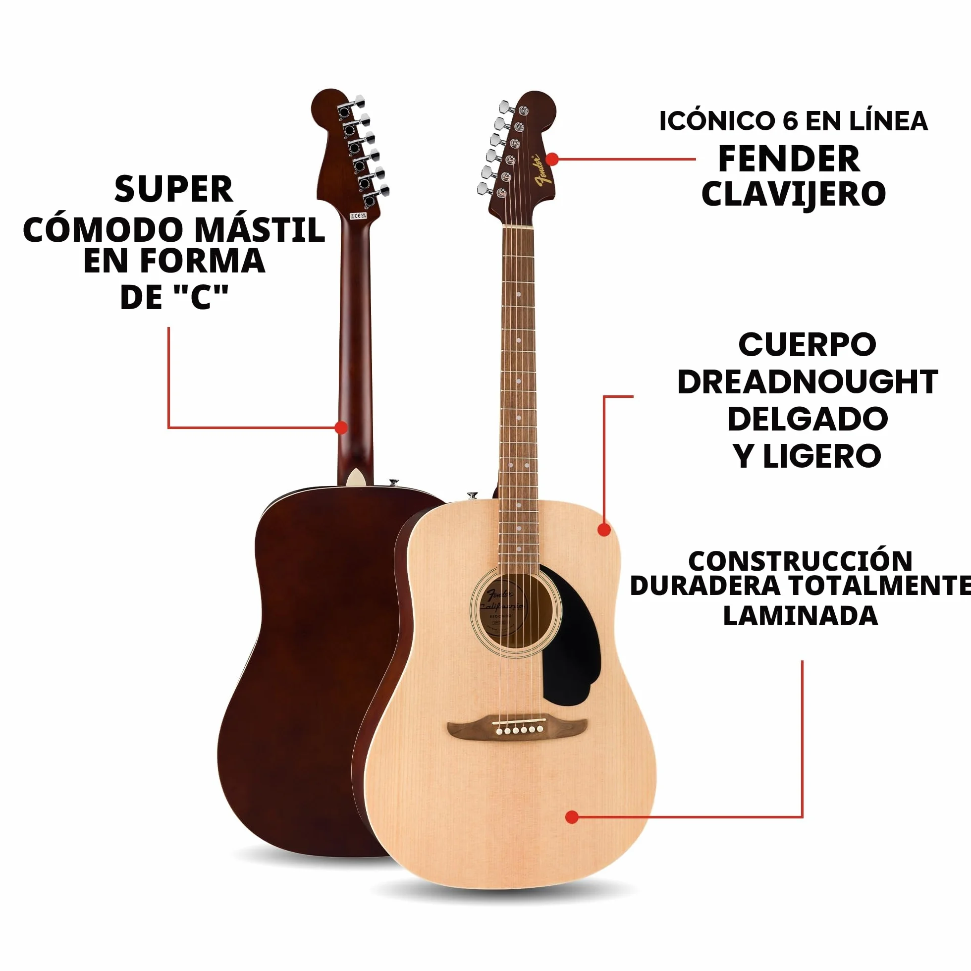 Fender California Debut Redondo Dreadnought Acoustic Guitar, Spruce Top, Black Pickguard, Natural