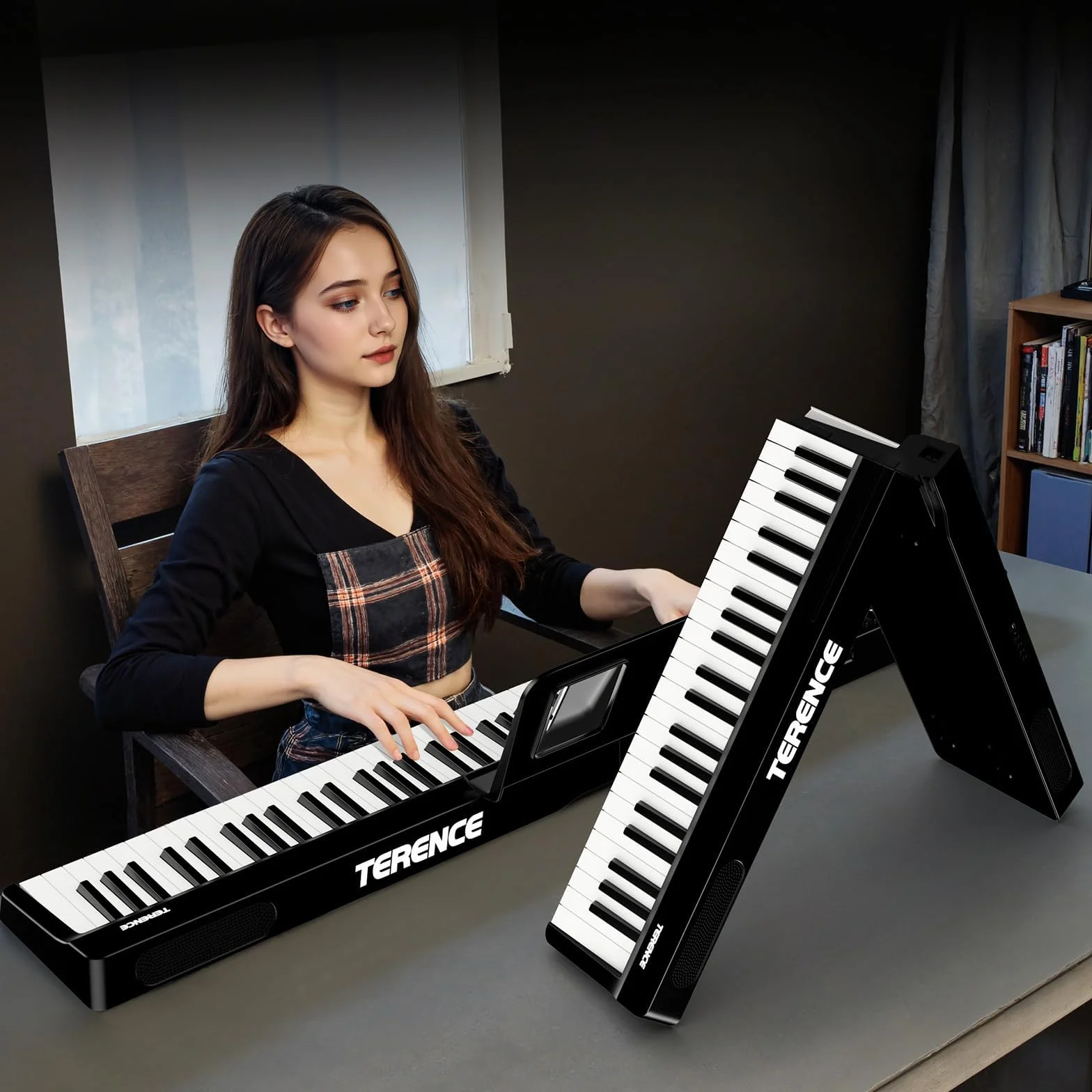TERENCE Teclado de piano Piano digital portátil de 88 teclas con soporte Z, teclado semipesado para principiantes y expertos, función de grabación de audio integrada, interfaz MIDI Bluetooth.