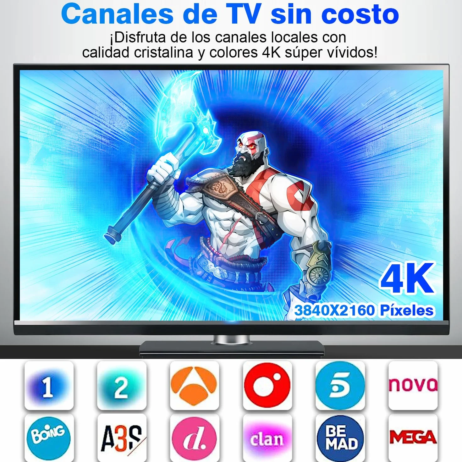 Antena TV Interior Potente para Smart TV TDT HD 4K/1080P Recepción 360° Base Magnética Fuerte Cable Coaxial 5 m Compatible DVB-T2/DVB-T
