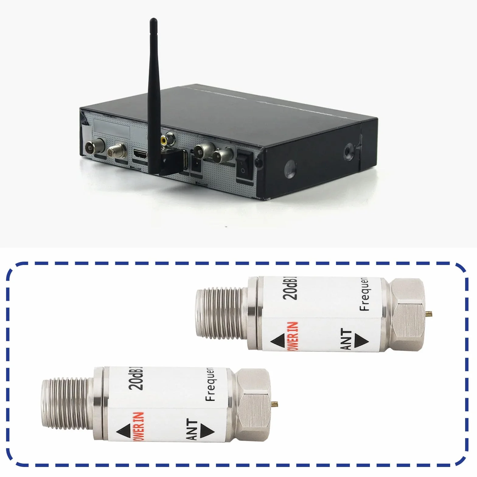 2 amplificadores en línea de 20 dB de 10 a 2400 MHz, amplificador satelital satelital en línea, repuesto para amplificador AMP SAT DVB-T