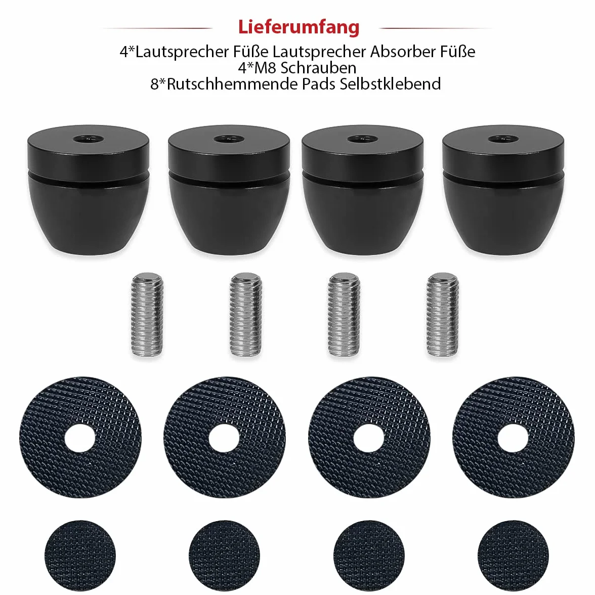 Tertullus 4 Pies para Altavoces Negros, Amortiguadores de Aluminio, Pies Absorbentes