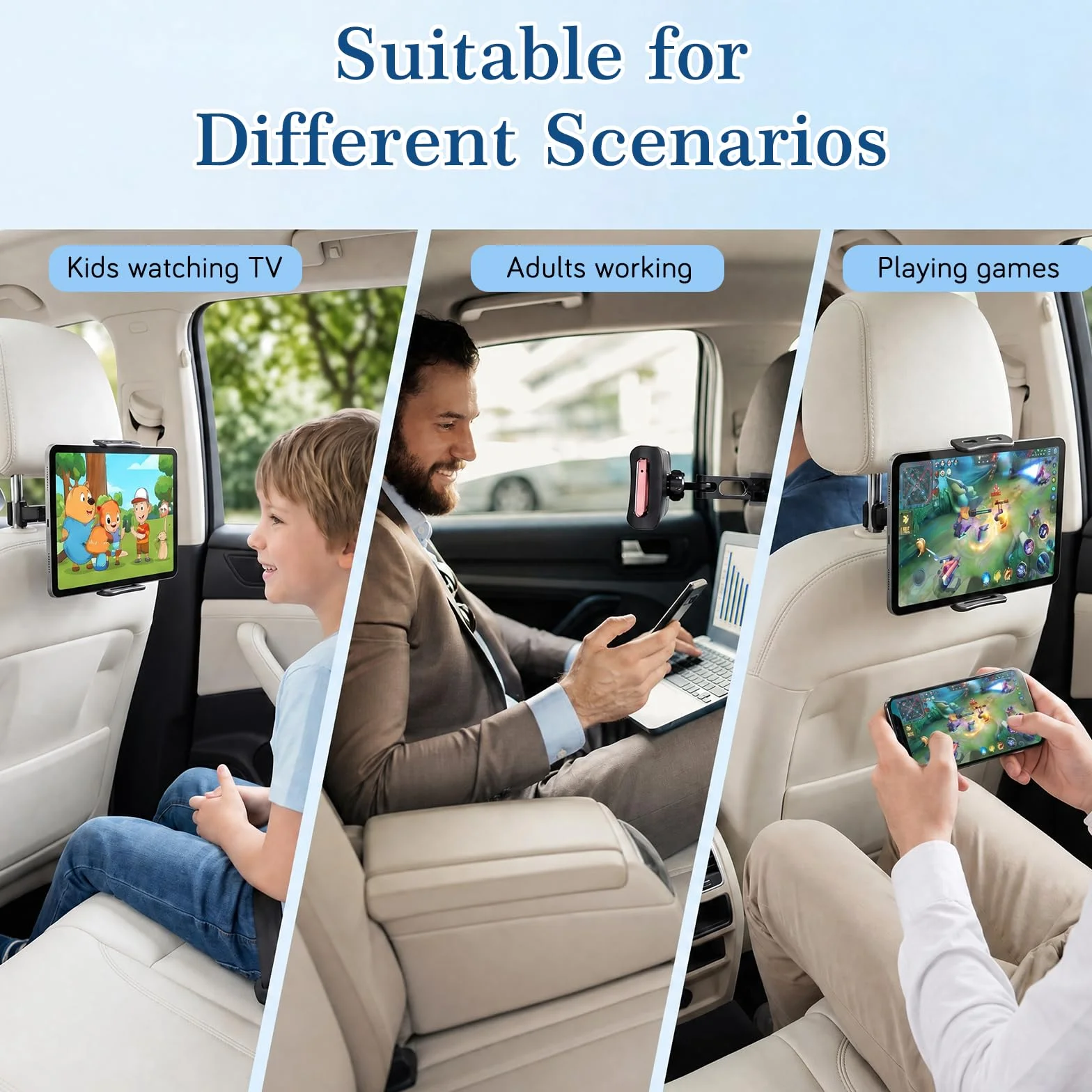 Soporte de Coche para Tableta 360° Giratorio, Telescópico para Reposacabezas, Compatible con iPad, Switch, Kindle, 4,7 a 13 Pulgadas