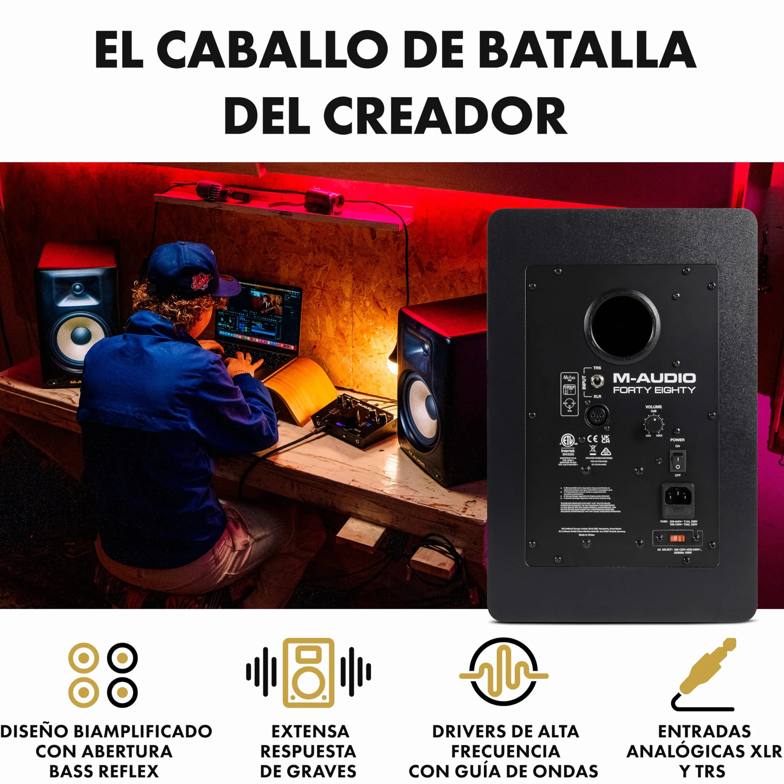 M-AUDIO Forty Eighty 8" 150W Altavoz Bluetooth Monitor de Estudio para producción y Mezcla con Crossover DSP de precisión, EQ, App de Control