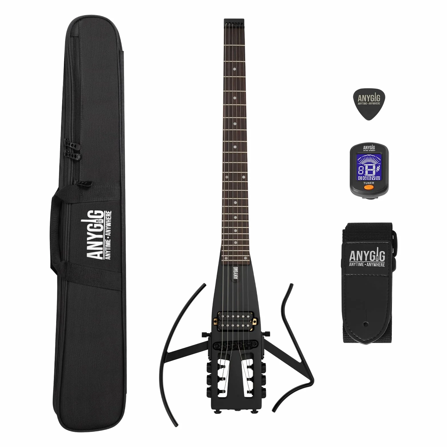 Guitarra eléctrica de viaje ultraligera con diapasón de palisandro de 64 cm, color negro