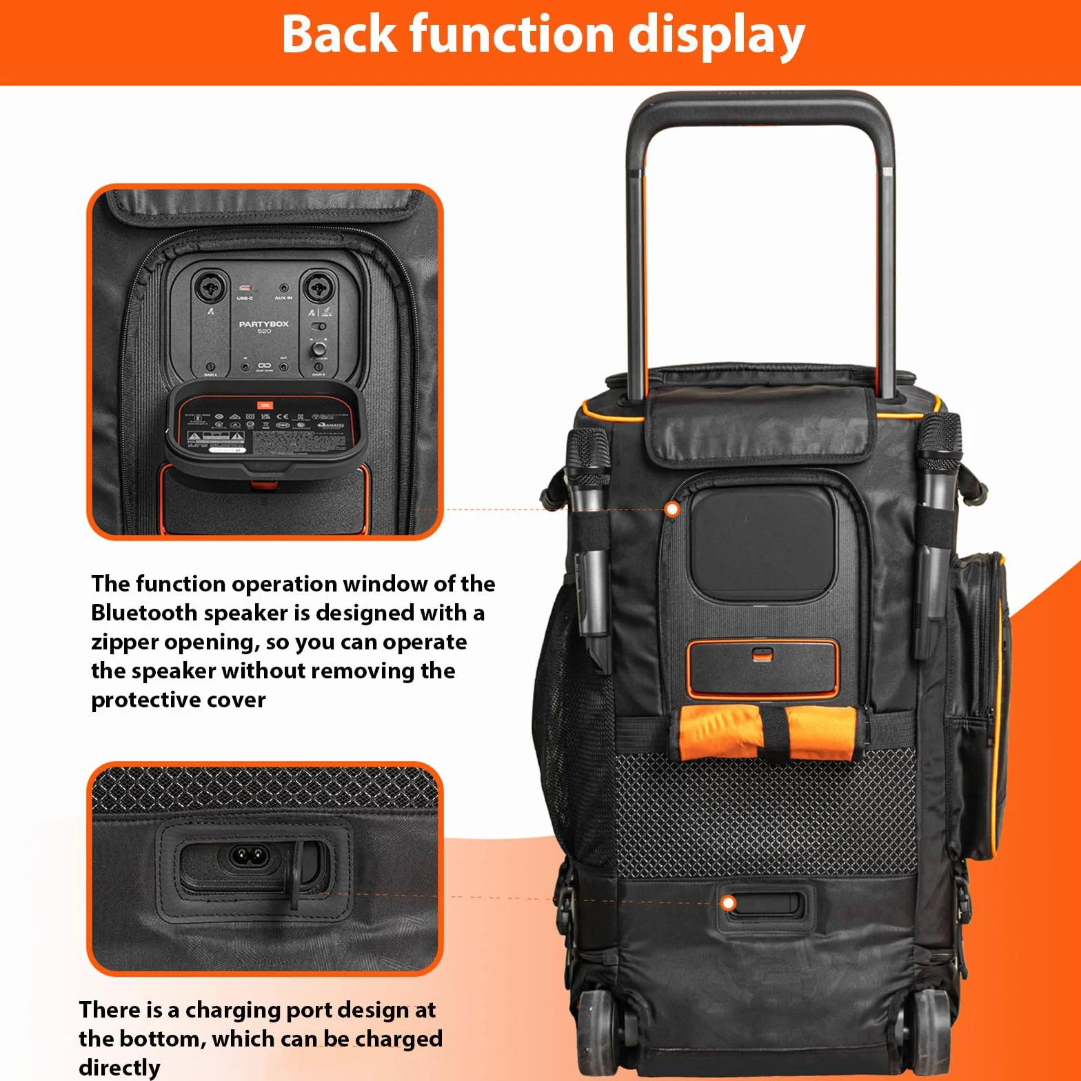 Bolsa de carro para JBL PartyBox 520 - Funda protectora con ruedas y asas, almacenamiento portátil para altavoces y accesorios, bolsa de viaje duradera para DJs, fiestas al aire libre y