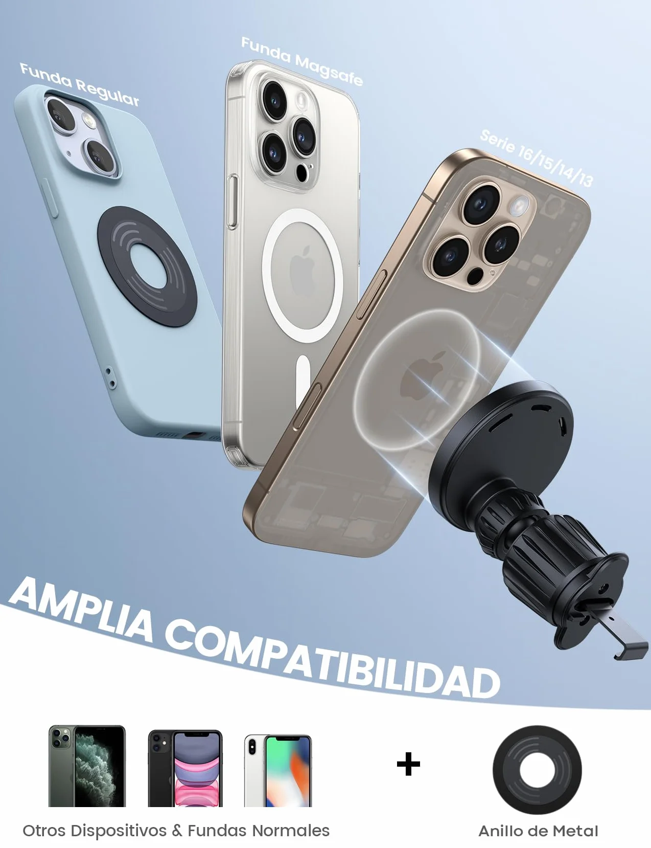 Lamicall 15W Cargador Inalámbrico Coche MagSafe Fuerte Imán Soporte Magnético para iPhone 17 16 15 14 13 12