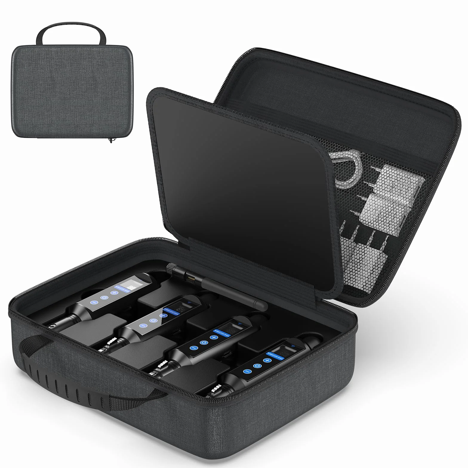 Controlador DMX inalámbrico con caja, DMX512 transmisor inalámbrico /3 receptores, receptor recargable con pantalla táctil, Uso continuo durante 20 horas