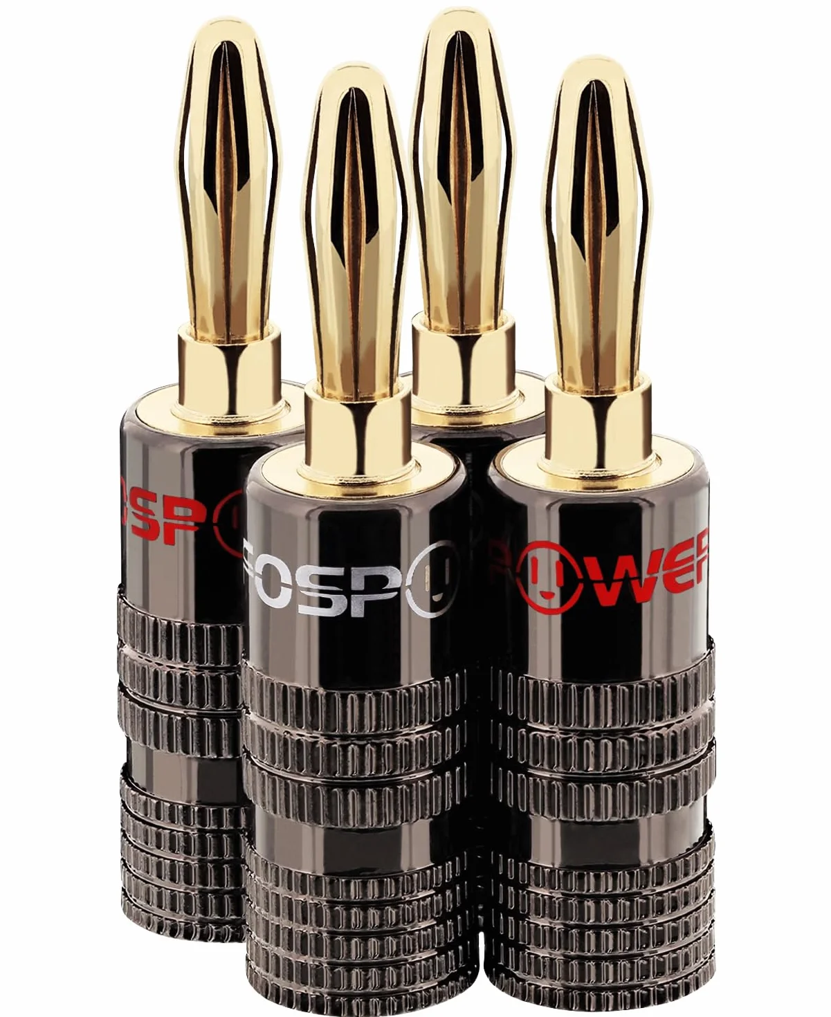 FosPower Conector Banana Altavoces 24K Oro Enchapado 2 Pares 4 Piezas Blanco Rojo