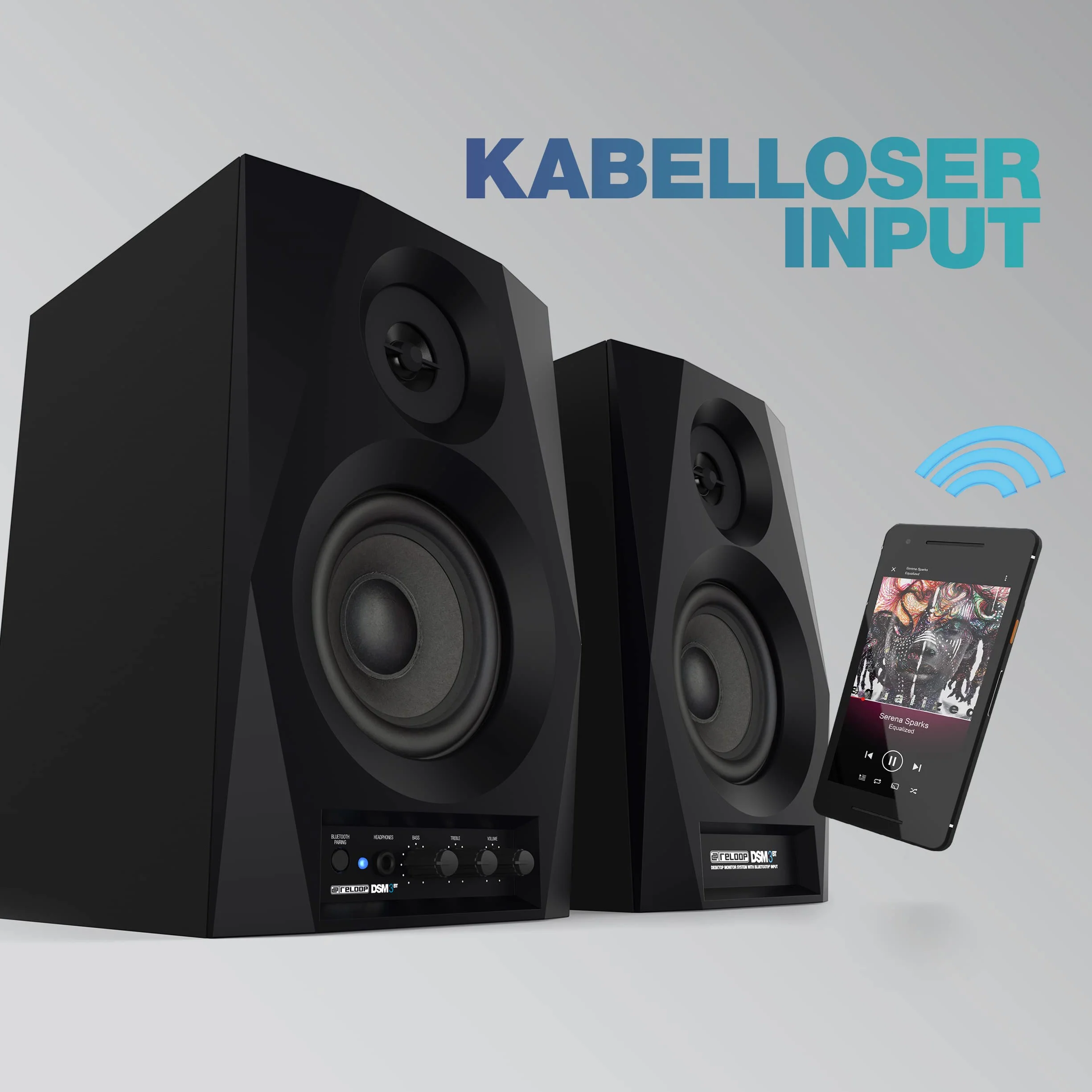 Reloop DSM-3 BT Altavoz Bluetooth para PC para DJ y productores, Sistema Profesional de monitorización Activa de 2 vías con Entrada inalámbrica, Sonido Potente y equilibrado para DJ y productores