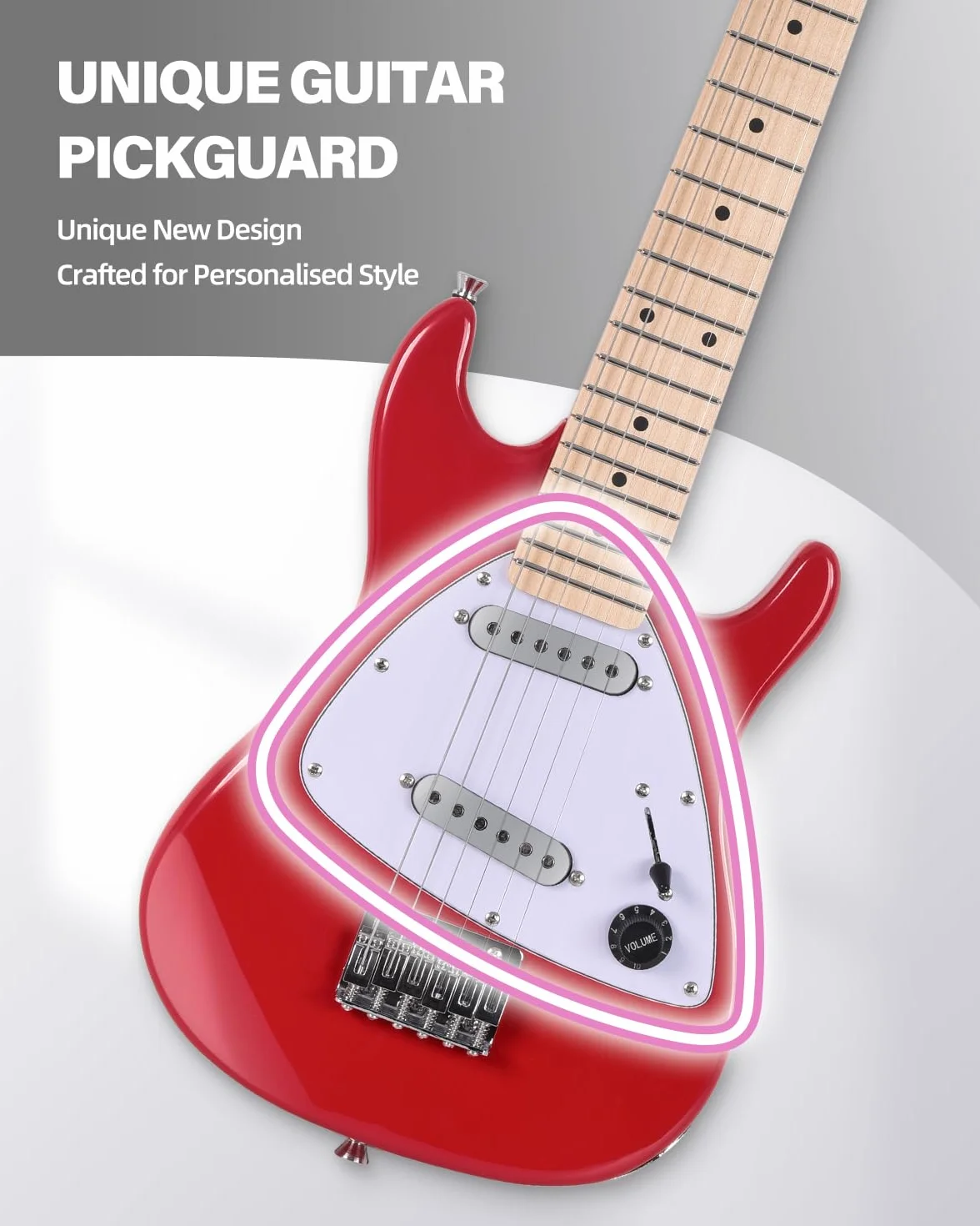 WINZZ - Kit de guitarra eléctrica para niños de 30 pulgadas, para principiantes, guitarra eléctrica mini de tamaño 1/4, conjunto completo de iniciación con amplificador, color rojo brillante