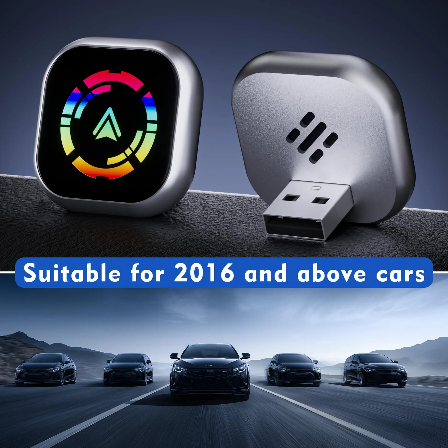 2 en 1 Adaptador CarPlay Inalámbrico y Adaptador Android Auto Inalámbrico, Convierte con Cable a inalámbrico, Mini y Estable, Plug & Play Compatible con iOS 10+/Android 11+(Coches 2016+)