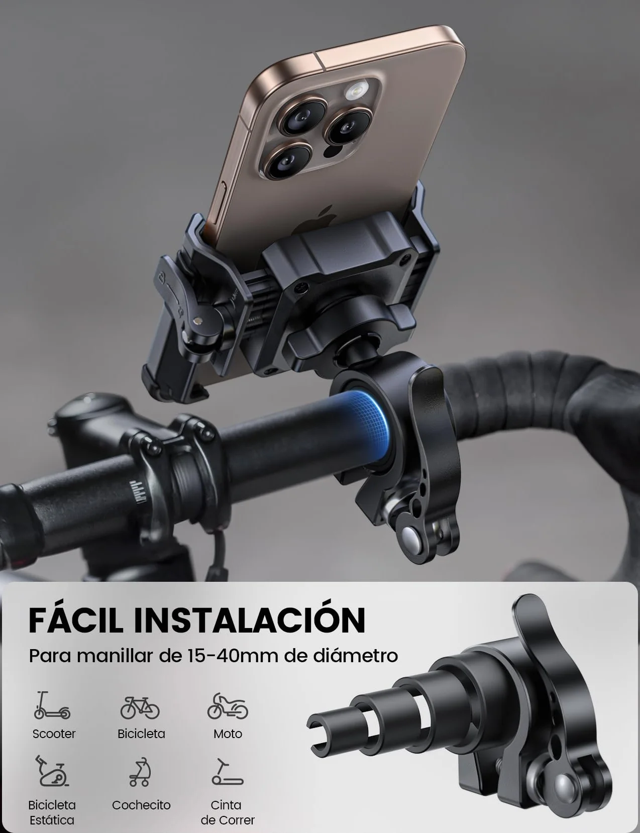 Lamicall Soporte Bicicleta Moto 360° Rotación 4,7-7" Smartphone iPhone Samsung Xiaomi