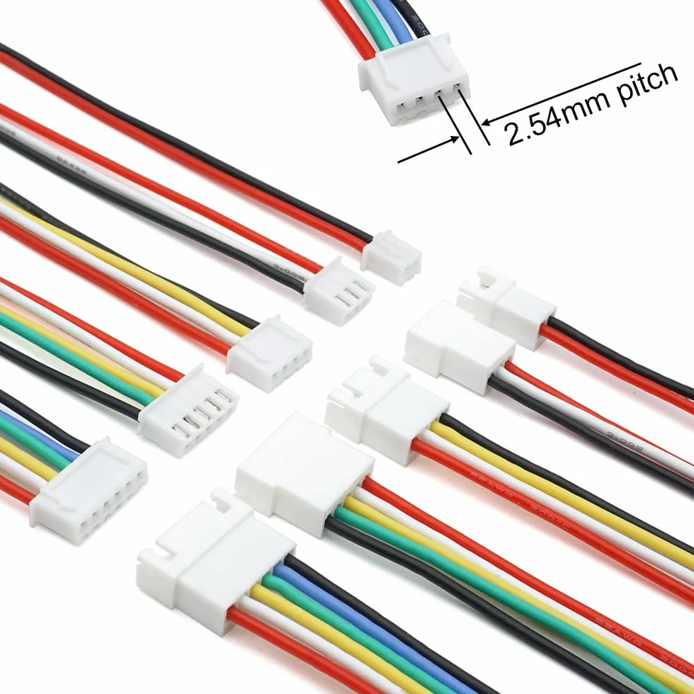 Conjunto de conectores XH 2,54 mm, compatible con JST XH, 2,54 mm de paso, macho, hembra, conectores y cables de silicona pre-crimpados de 22 AWG, cables de 2, 3, 4, 5, 6 pines
