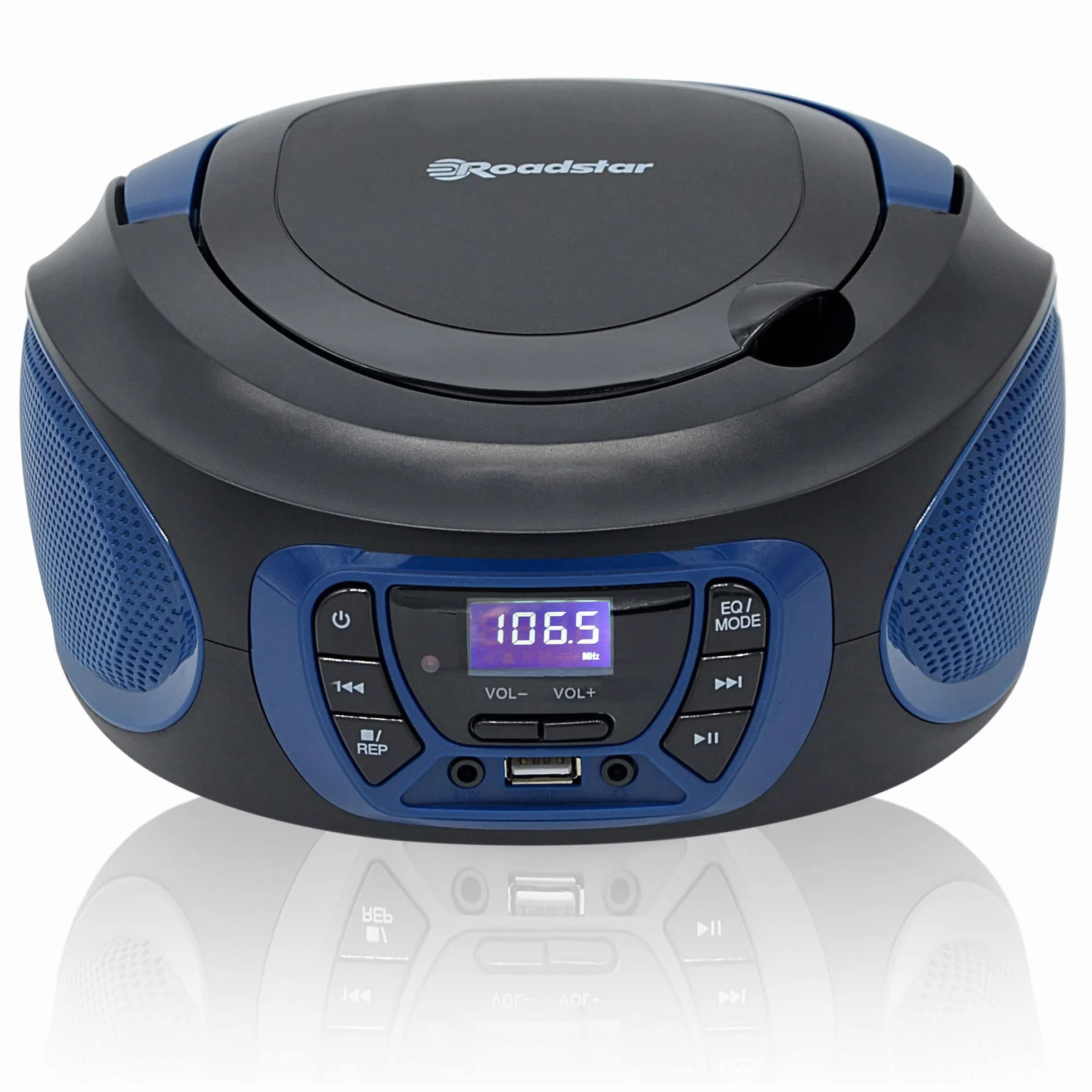 Roadstar CDR-365U/BL Radiocasete Portátil FM PLL, Reproductor CD USB AUX, Negro/Azul