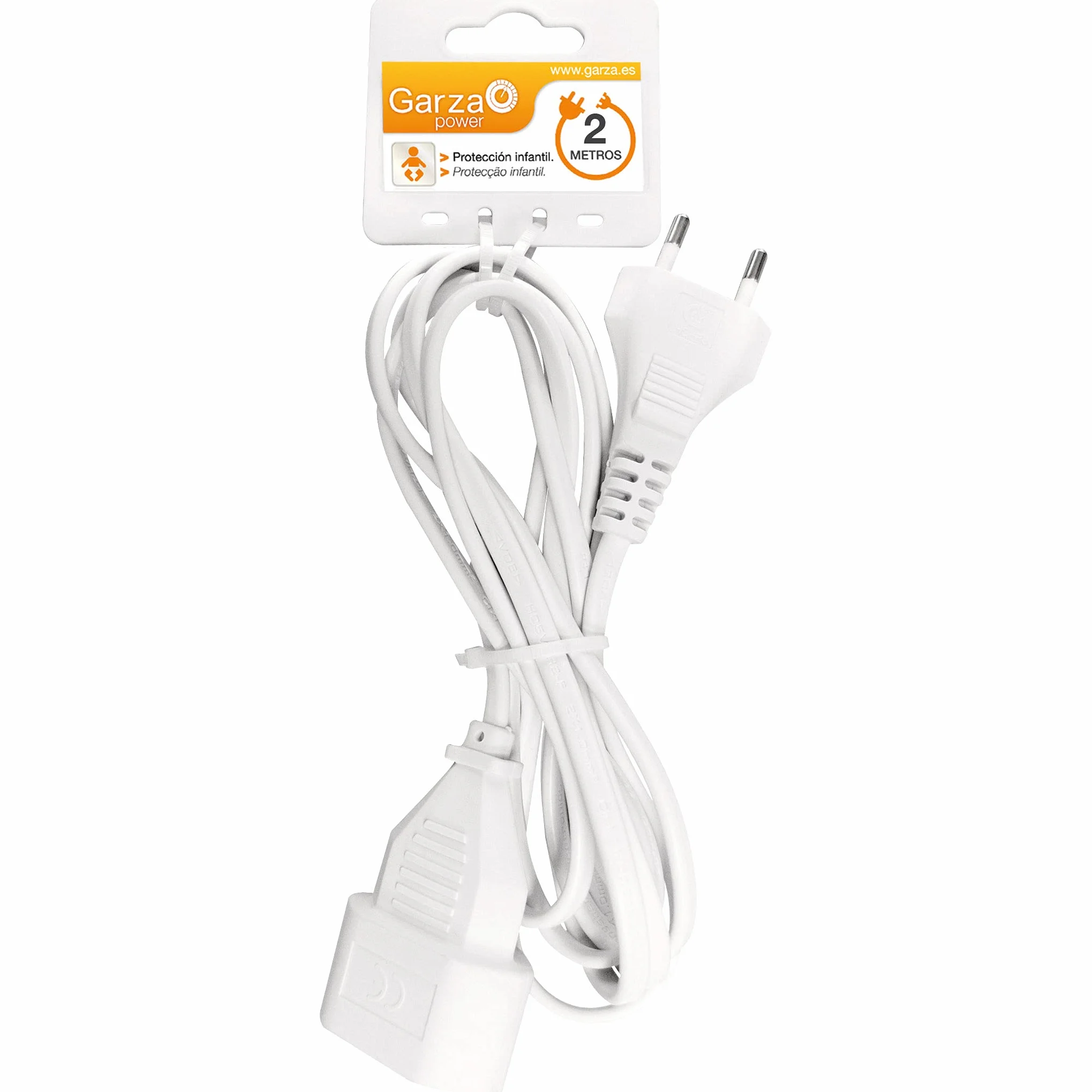 Garza Cable alargador de corriente 2 metros blanco toma de tierra 10 Amperios 2300W