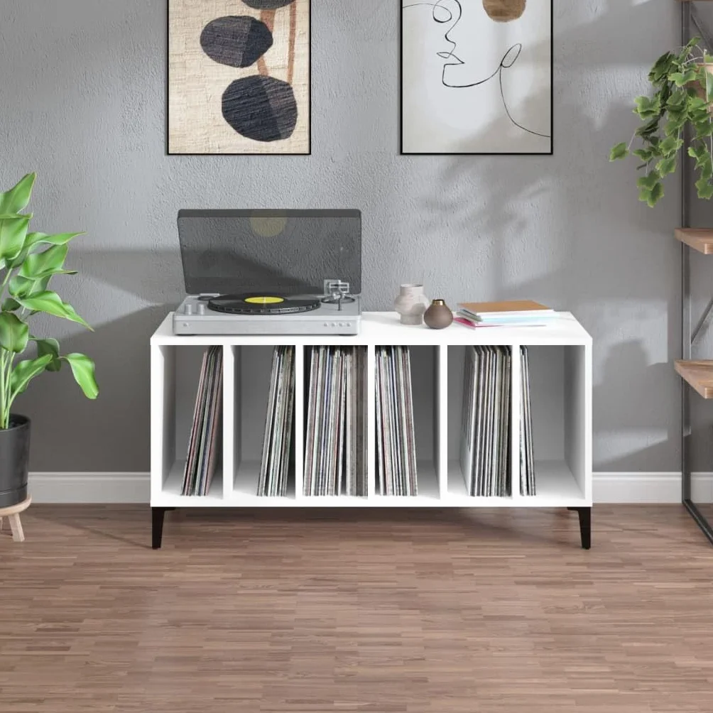 LAPOOH Mueble para Discos Madera contrachapada Blanco 100x38x48 cm, Estanteria CD, Mueble Tocadiscos, Mueble para Discos, Mueble para Vinilos, Mueble para Tocadiscos - 831981