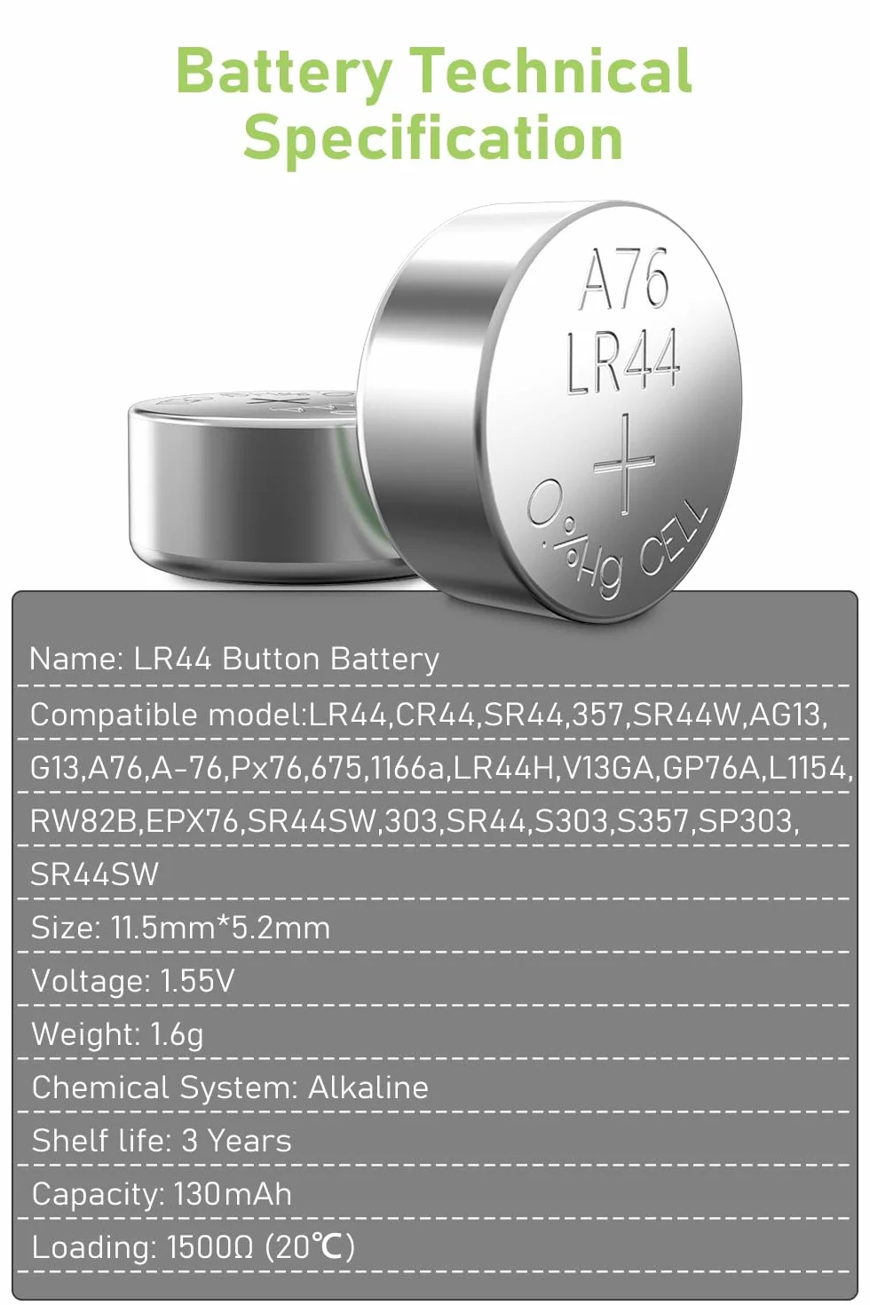 POWEROWL 40 Pilas de Botón Alcalinas AG13 LR44 de 1.5 V, A76/ V13GA / GP76A / 357 / SR44W Baterías de Botón