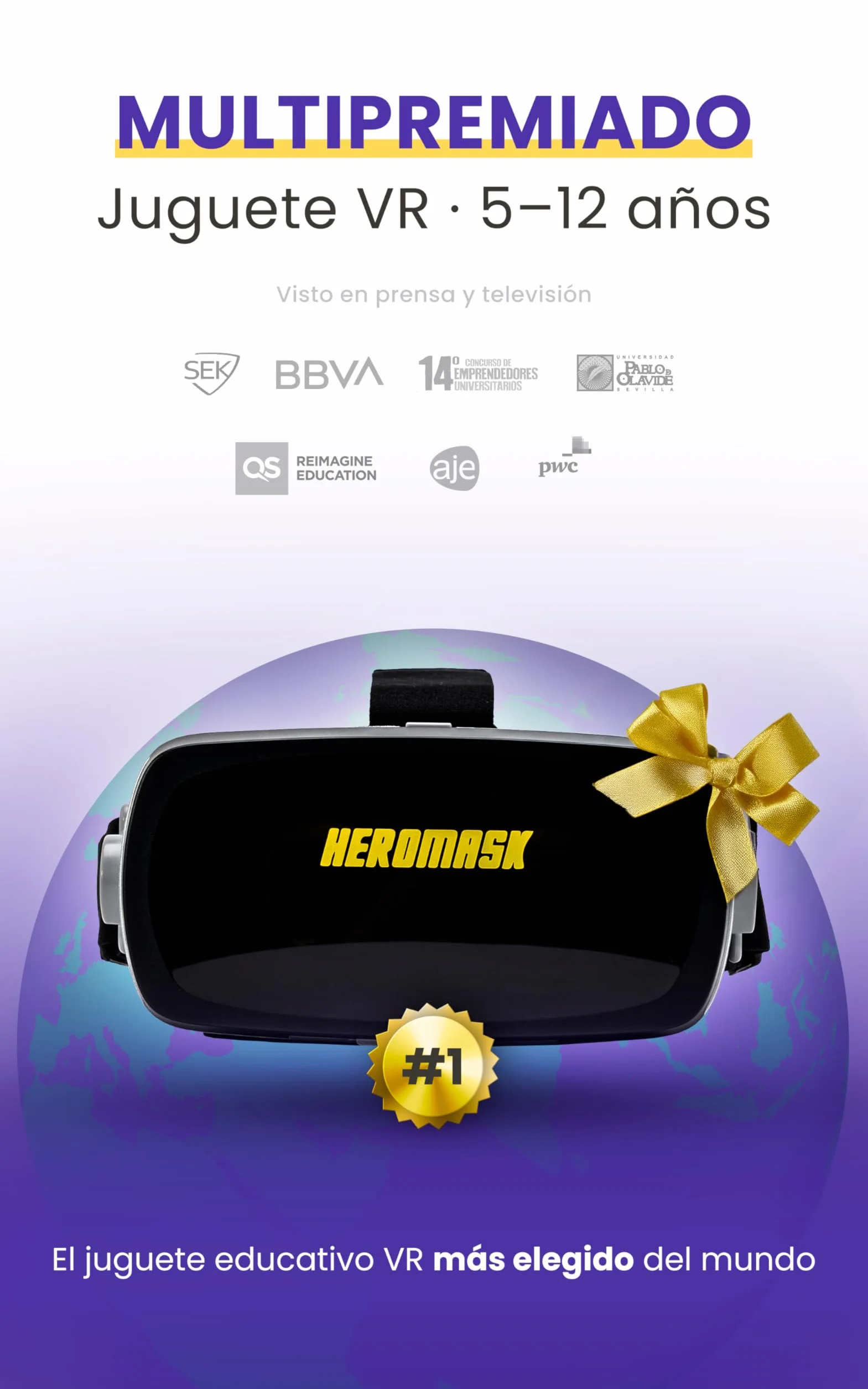 Gafas VR HeroMask + Juegos Matemáticas 5-12 años — El Regalo Educativo Que Hace Que los niños pidan: ¿5 Minutos más? | Tablas de Multiplicar, Sumas, Cálculo Mental y Mucho más | 3D, Realidad Virtual