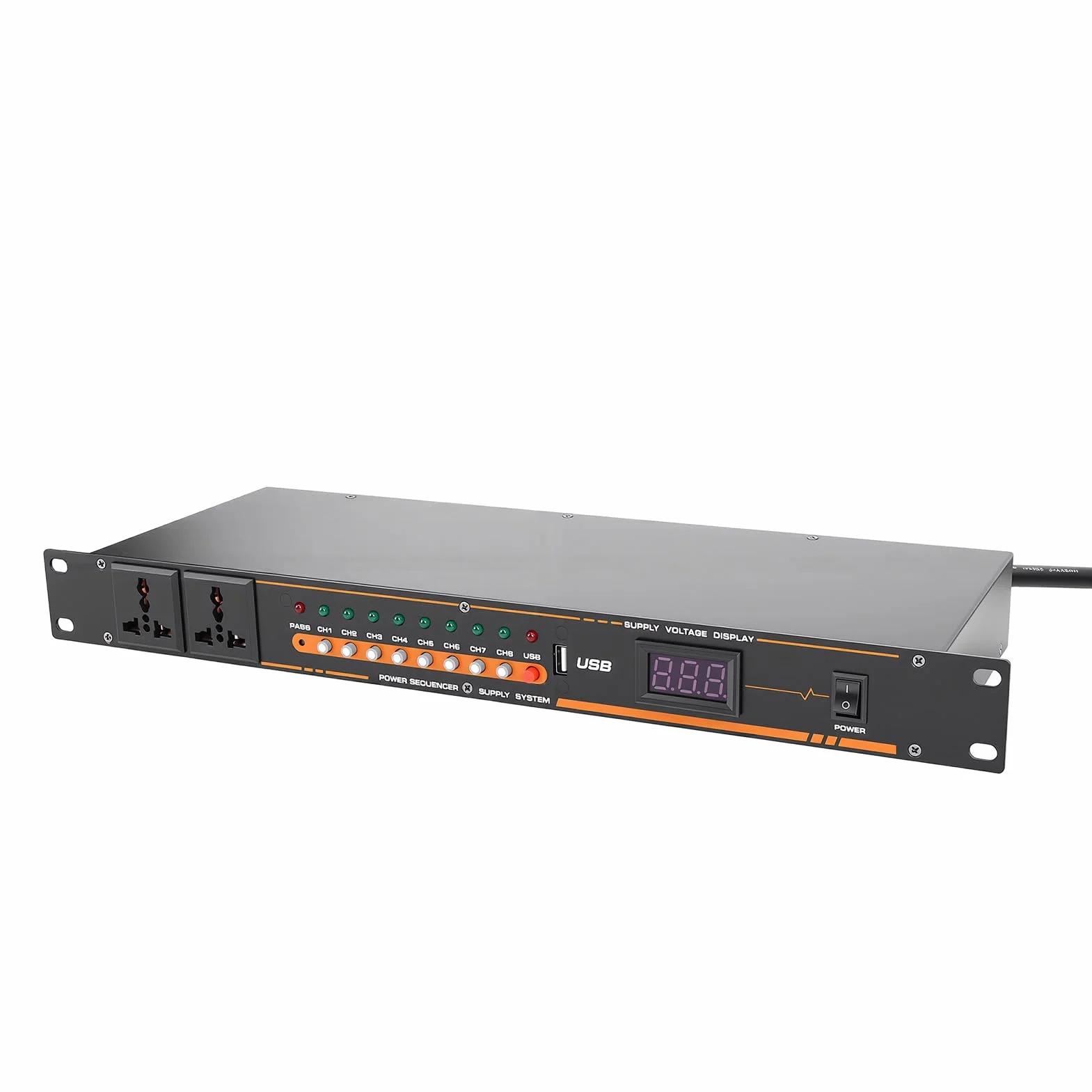 Sxhlseller Acondicionador de Energía de 10 Enchufes, Secuenciador de Energía con Pantalla de Alta Definición, Puerto USB con Interruptor Independiente para Escenario, Estudio, Cine en Casa (EU)