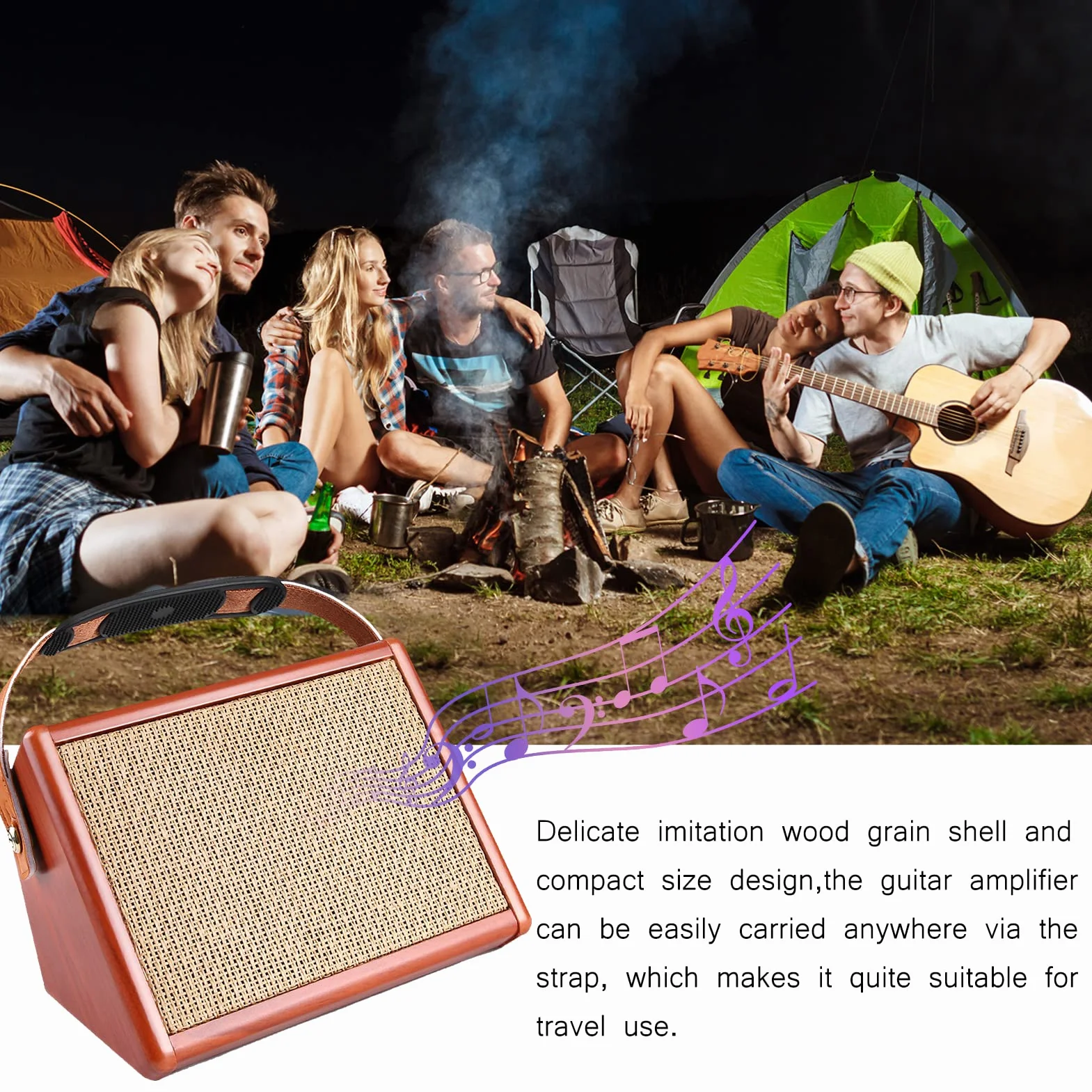 Amplificador de guitarra, AC-15 15 W, amplificador de guitarra acústica portátil, altavoz BT con entrada de micrófono, soporta volumen, graves, control de agudos, efecto de reverberación, batería