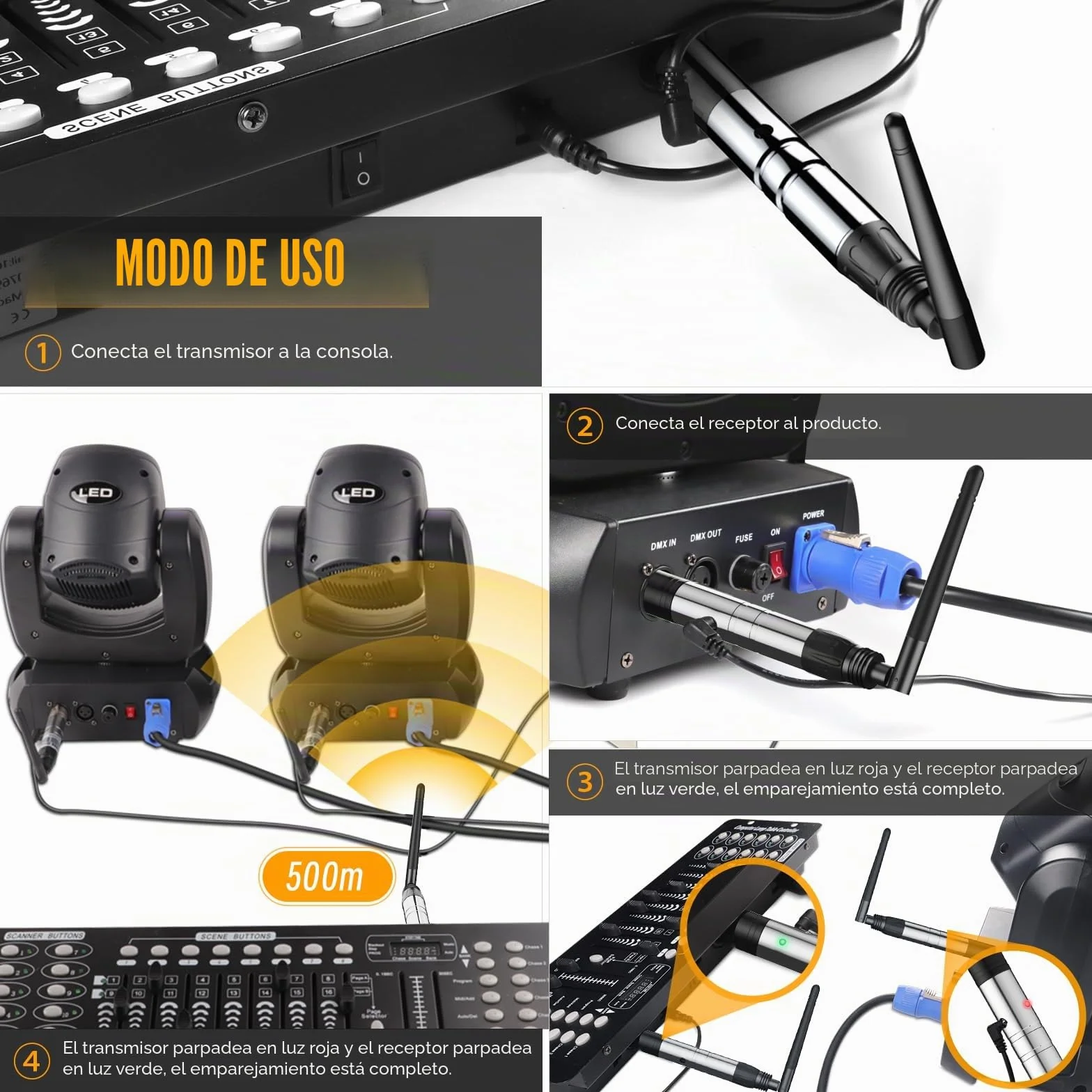 Controlador DMX Inalámbrico UKing con Cajas, Transmisor/Receptor Inalámbrico DMX512, Controlador de Iluminación LED, Funciona con Controlador DMX, Estuche de Almacenamiento Resistente para Transmisor