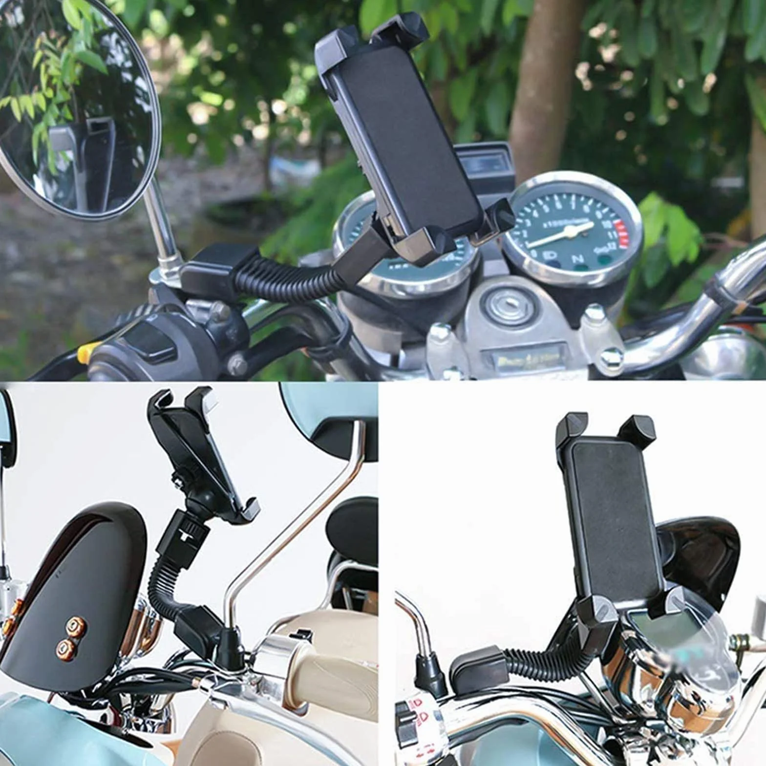 Soporte de Móvil para Motocicleta, Soporte para Teléfono 360 ° Giratorio, Soporte para Moviles Inteligentes de Maximo 6.3 Pulgadas para Teléfono Móvil Universal