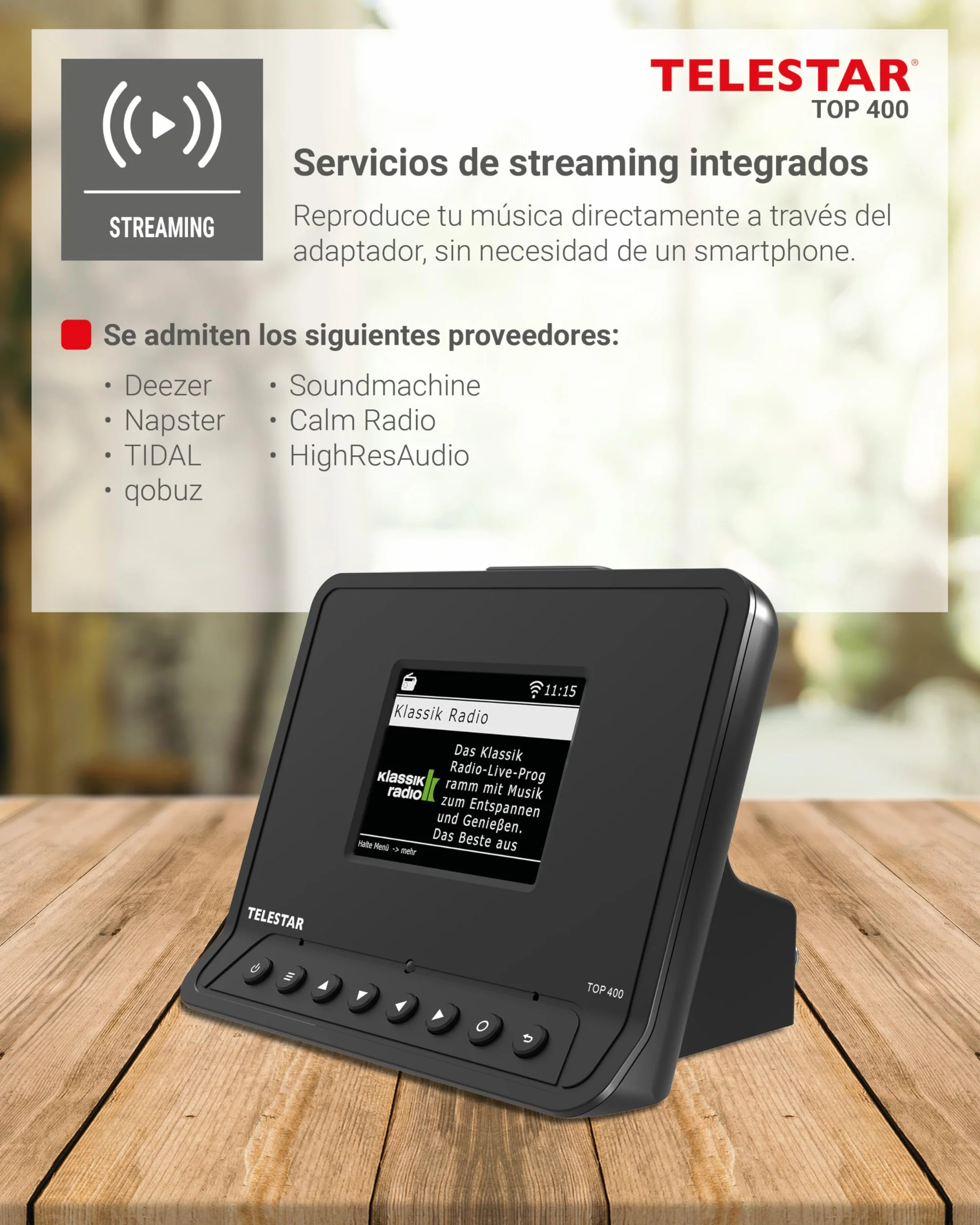 TELESTAR Top 400 – Adaptador HiFi para actualizar Equipos HiFi – Negro | Radio por Internet, DAB+, streaming, Bluetooth audio y transmisión, grabación USB, modo hotel y nocturno