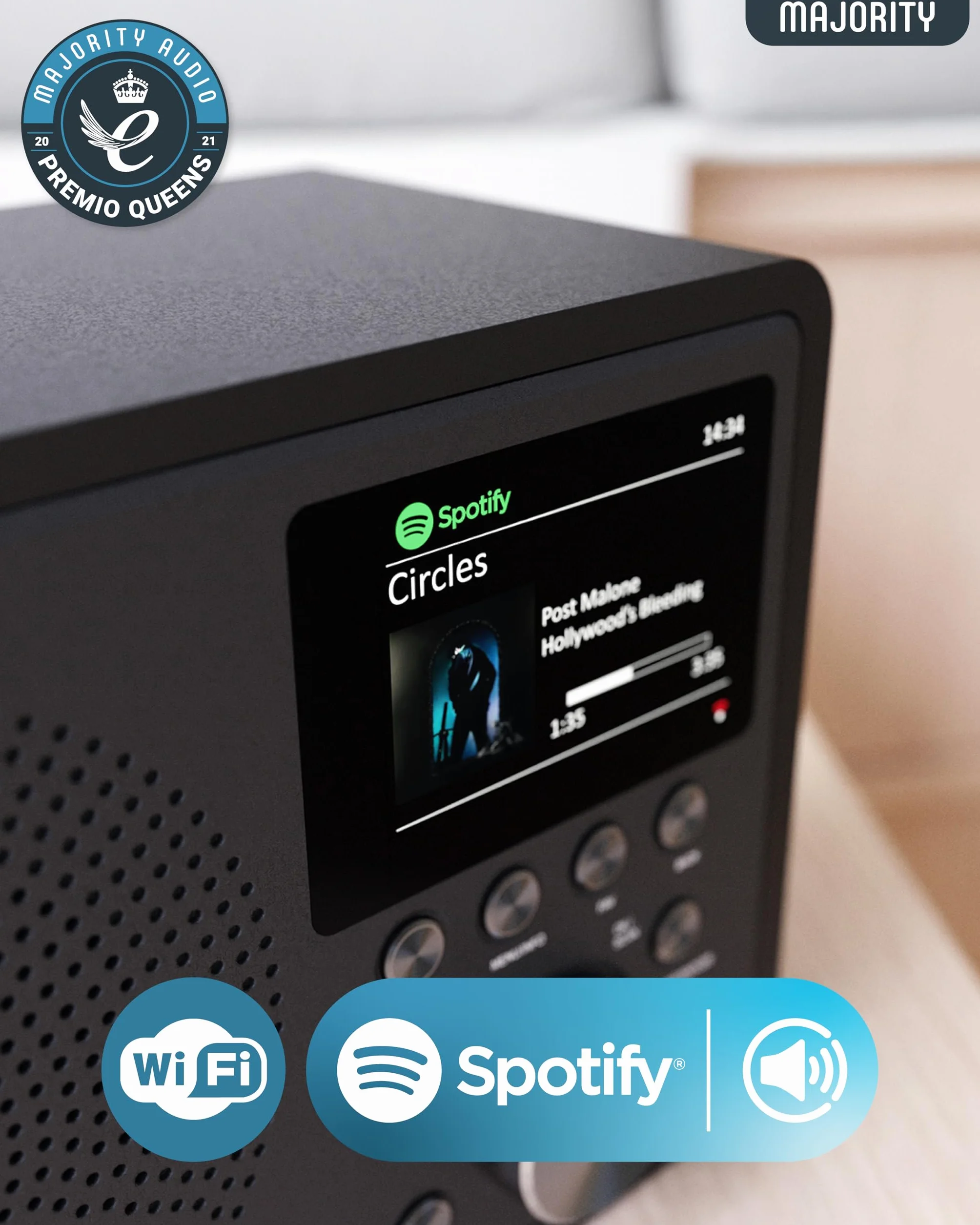 MAJORITY Radio Internet con Bluetooth | Dab+ FM Radio Internet WiFi | Radio WiFi con Altavoz DSP | Internet Radio con Spotify Connect y Podcasts | Multialarma, Control de la Aplicación Oktiv Touro