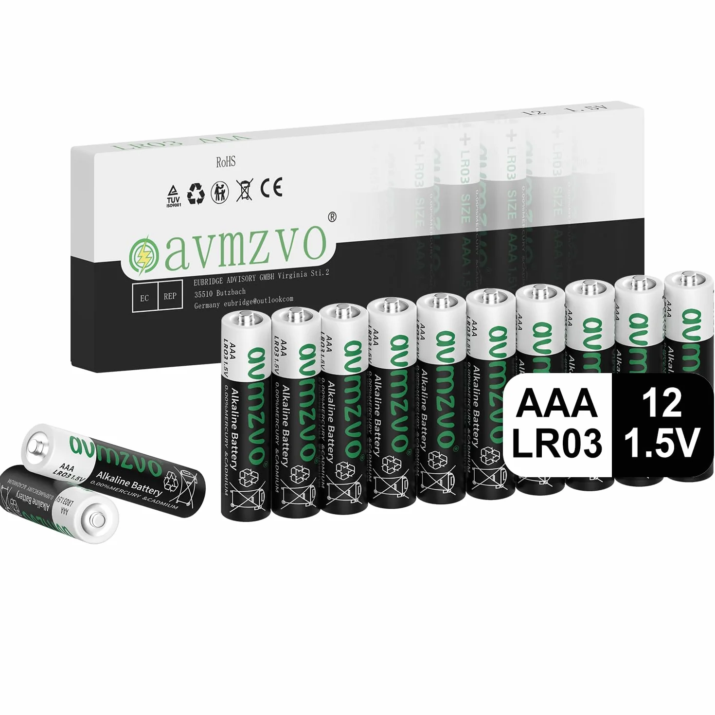 Pilas AAA LR03 Alcalinas 1,5 V, 12 Unidades