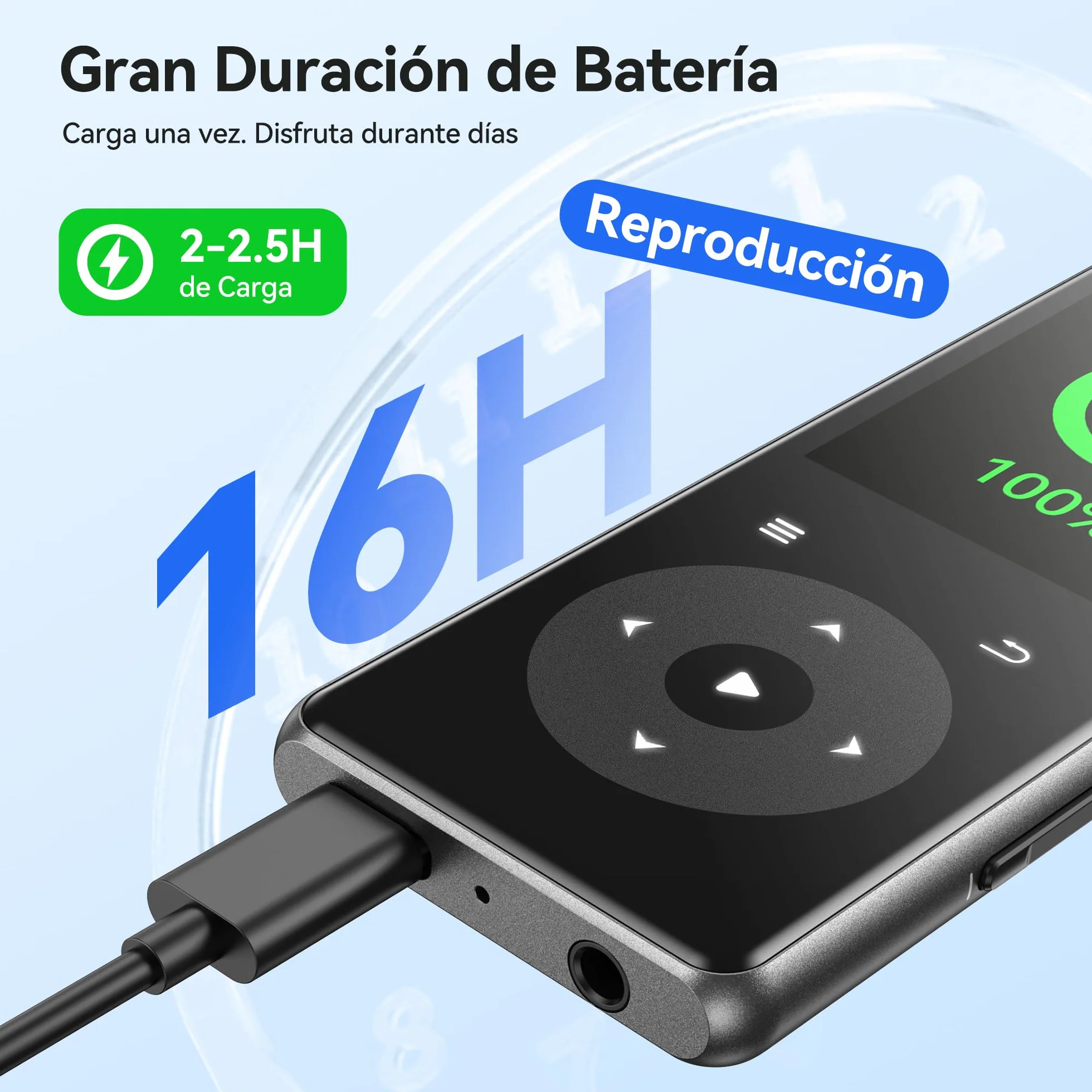 AGPTEK Reproductor MP3 Bluetooth 5.4, 1.8", Metal Portátil, Altavoz Integrado, Radio FM, Botones Táctiles, 128GB