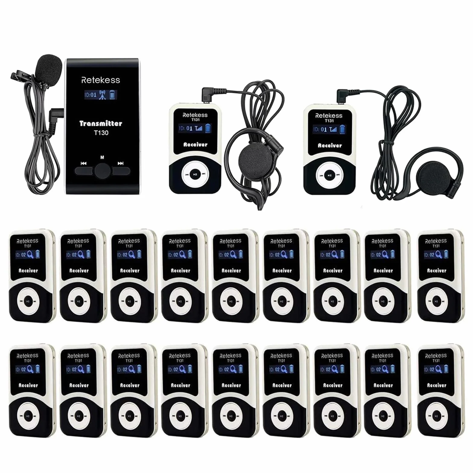 Retekess T130-T131 Tour Guide System, Sistema de Audioguía Turística, 99 Canales, 12H en Espera, Sistema de Audio Susurrado Interpretación para el Turismo, para Viajes, Fábricas, Capacitación, Reunión
