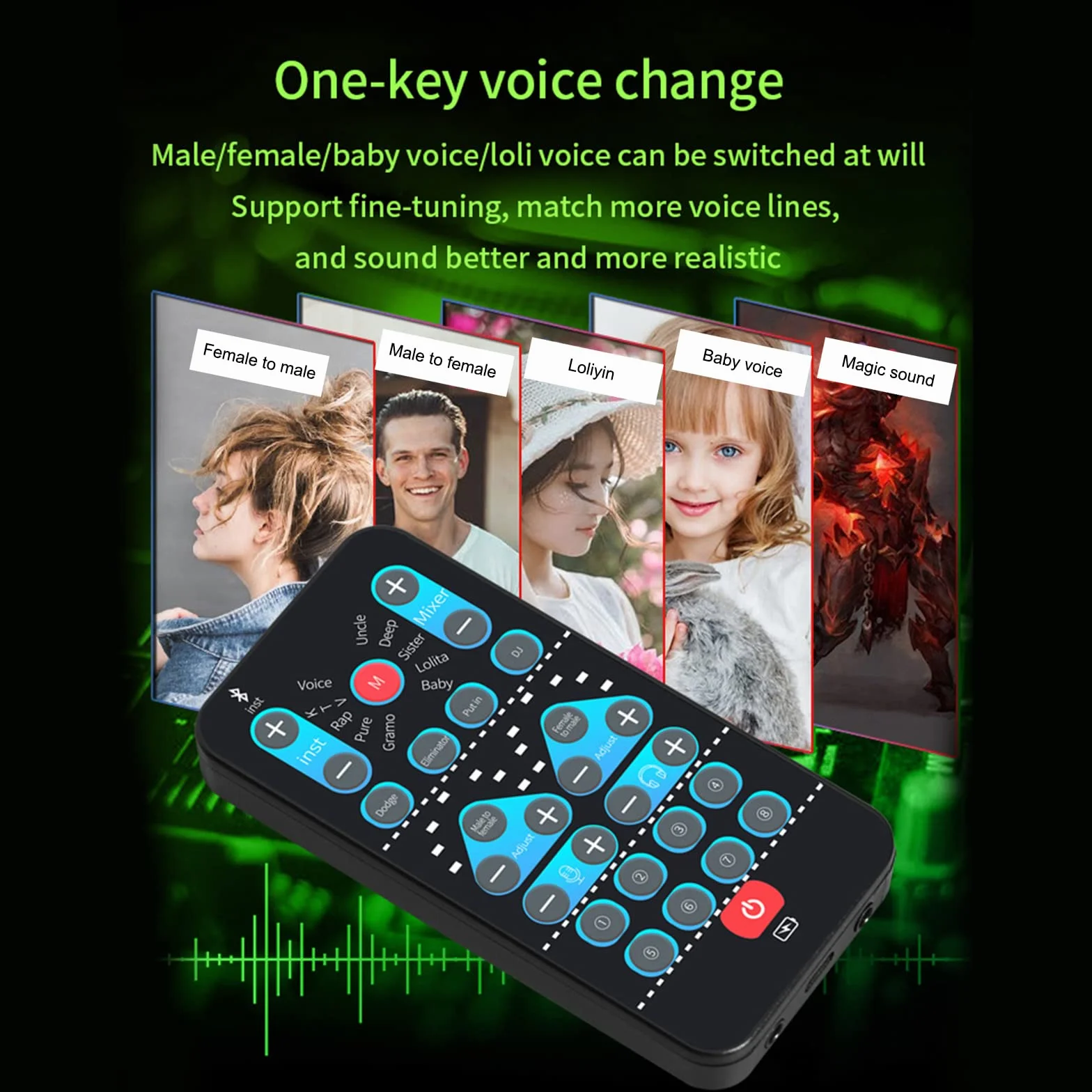 Cambiador de voz, mini dispositivo cambiador de voz, tarjeta de sonido portátil, juego de equipo de grabación multifunción, 8 efectos de sonido, Plug and Play, para computadoras, teléfonos y