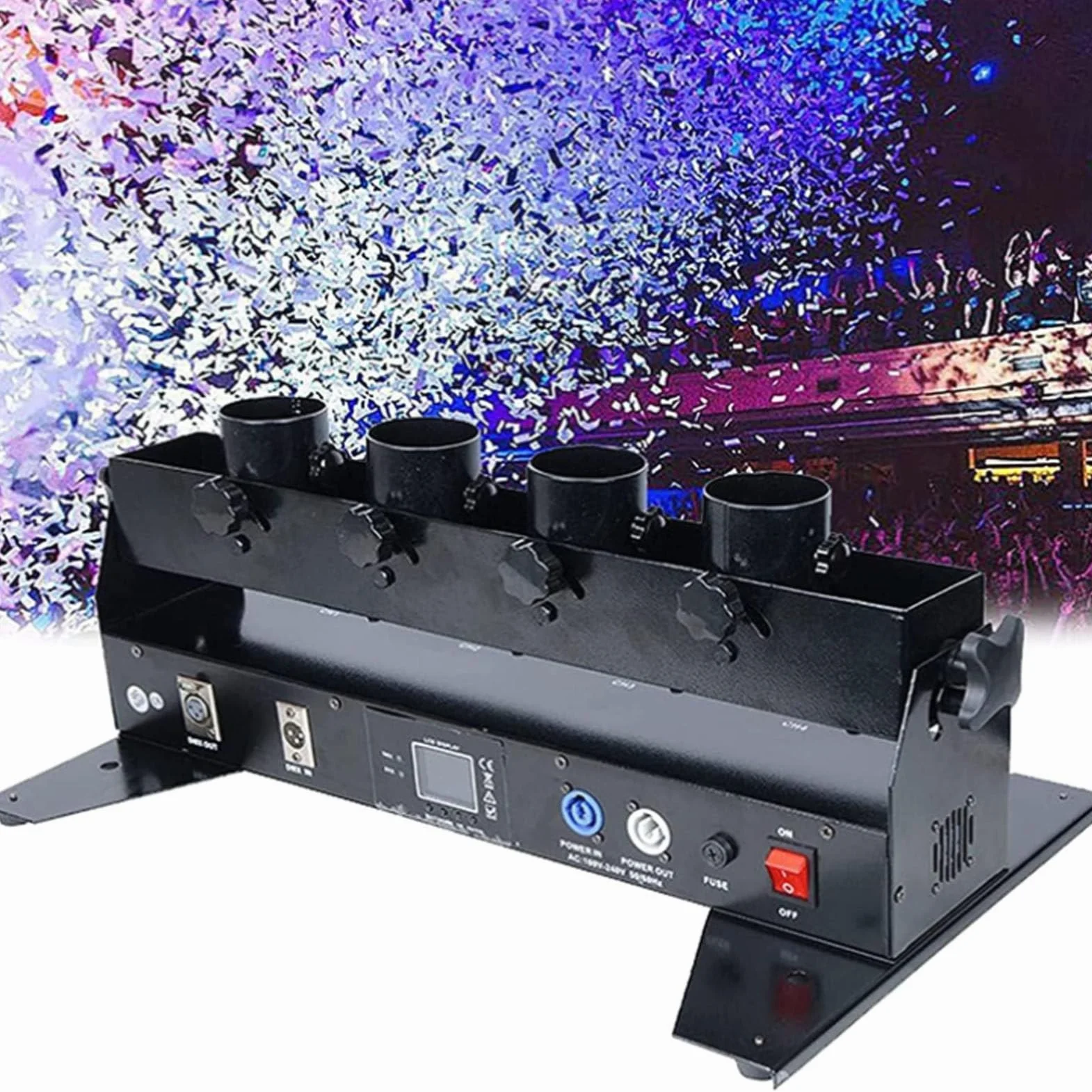 Máquina del lanzador de confeti Cañón, con DMX 512 inalámbrico y control remoto, máquina de cañón de confeti eléctrico para conciertos de boda de fiestas Celebración Eventos de especificación