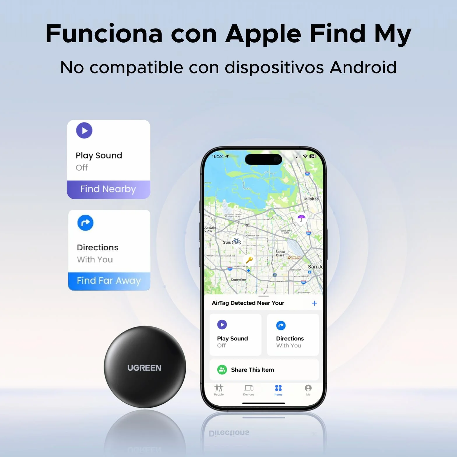 UGREEN FineTrack Mini Tag Localizador Bluetooth SmartTag Tracker 2 Piezas Compatible con Find My iOS Batería 18 Meses