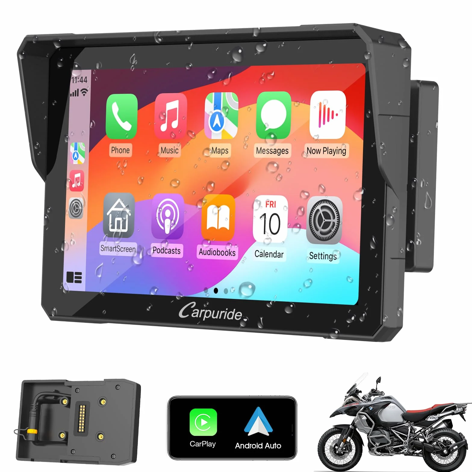 Carpuride W702B Pantalla GPS Carplay para Motocicleta 7 Pulgadas Impermeable Bluetooth