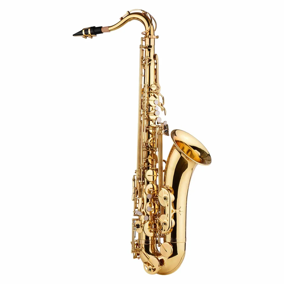 Lechnical Saxofón tenor Bb Sax Cuerpo de latón Superficie lacada en oro Instrumento de viento de madera con estuche de transporte Guantes Paño de limpieza Cepillo Sax Correas para el cuello