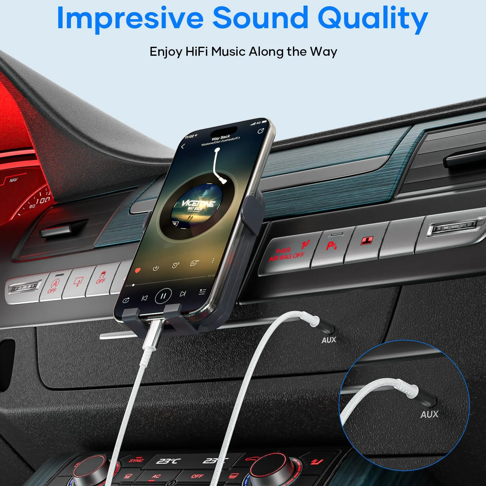 Cable Auxiliar Coche i Phone 1,2M [MFi Certificado] Cable Aux i Phone Light-ning to Jack 3.5 mm Audio HiFi Compatible con iPhone 14/13/12/11/X/8 para Autorradio/Auriculares/Altavoces, Plata