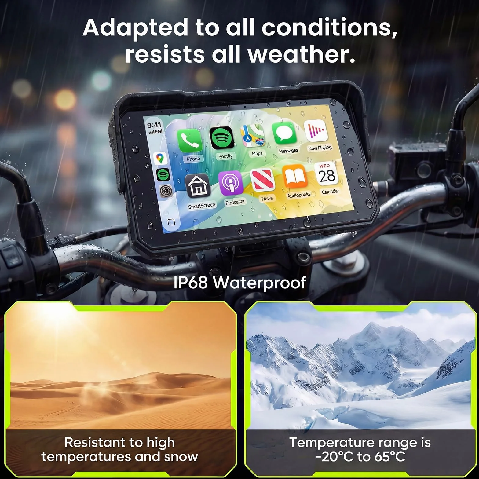 Rimoody Navegador Moto 5 Pulgadas con CarPlay y Android Auto Inalámbrico - GPS para Moto Impermeable IP68, Pantalla Táctil 5'', Montaje Universal, Detección de Presión de Neumáticos 12 V