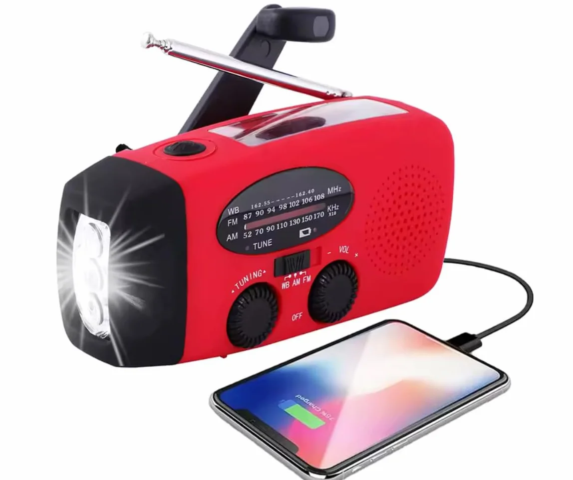 Radio Solar de Emergencia con Manivela Dinamo AM/FM/NOAA, Cargador 2000mAh, Alarma SOS