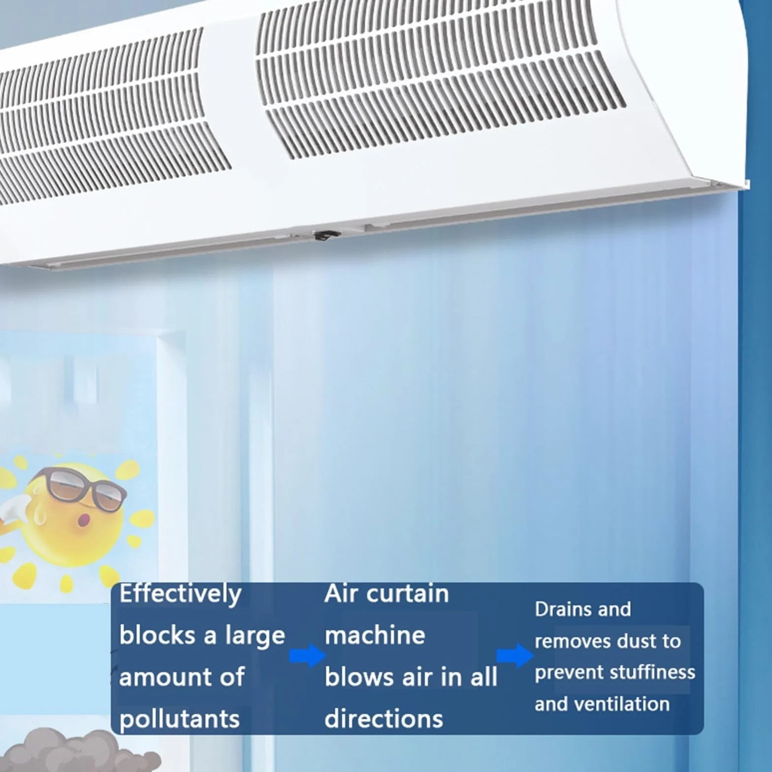 Máquina Comercial silenciosa de Cortina de Aire de Viento Fuerte, máquina de Cortina de Aire con Cabezal de Puerta de Cocina for Catering, (Blanco)(120cm(47.2inch))