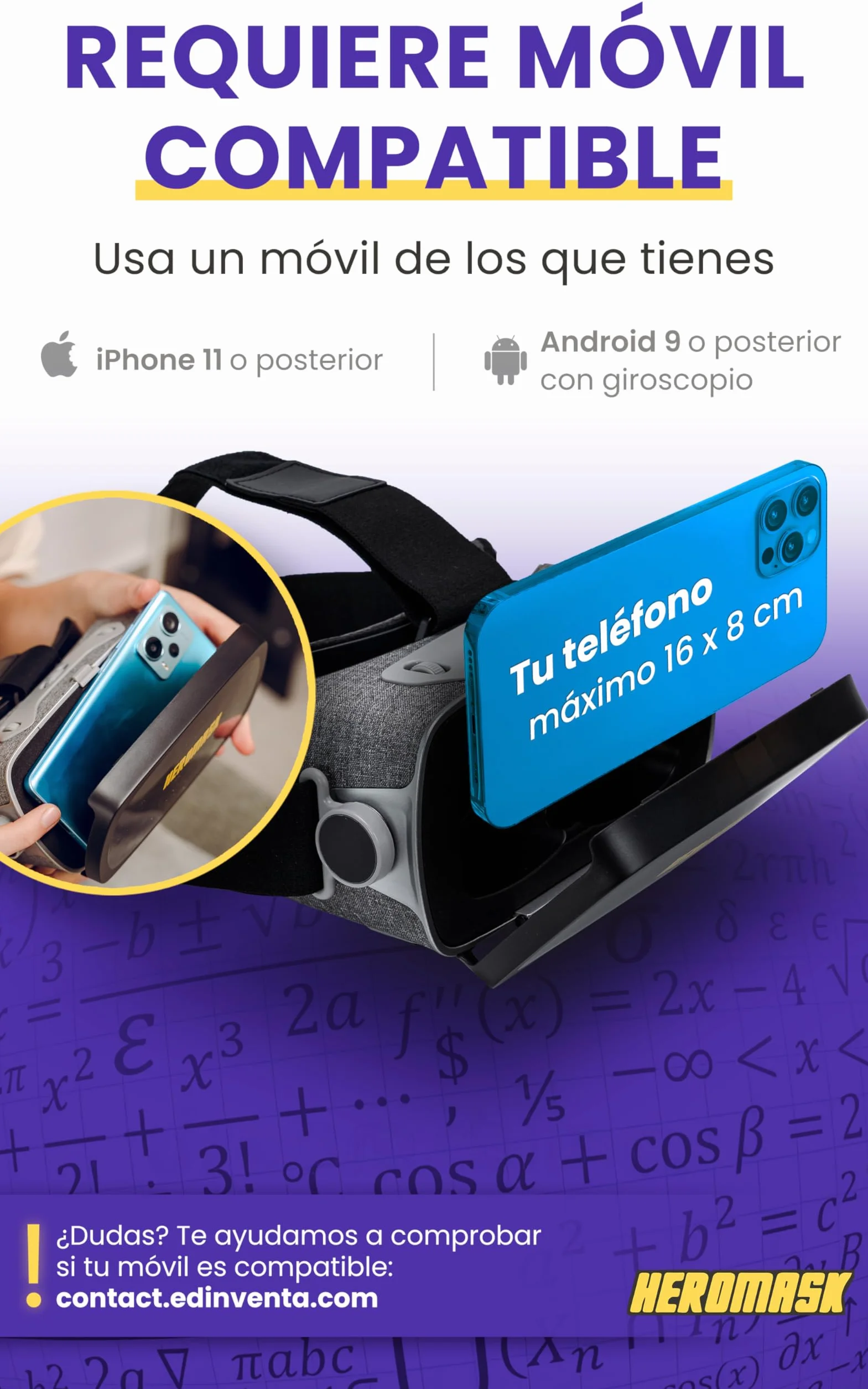 Gafas VR HeroMask + Juegos Matemáticas 5-12 años — El Regalo Educativo Que Hace Que los niños pidan: ¿5 Minutos más? | Tablas de Multiplicar, Sumas, Cálculo Mental y Mucho más | 3D, Realidad Virtual