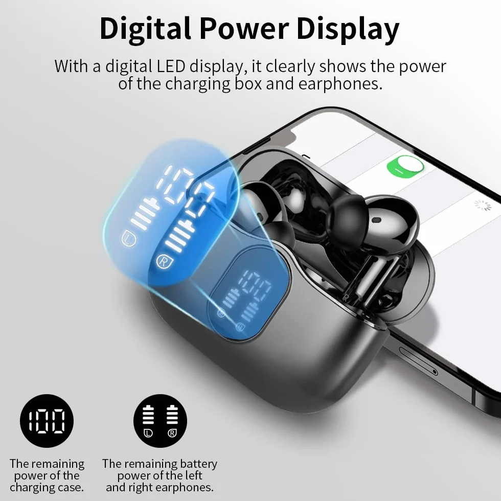 Btootos Auriculares Inalámbricos, Bluetooth 5.3 con HD Micrófono HiFi Estéreo Pantalla LED, Reducción de Ruido, 13 mm Controlador dinámico, IP7 Impermeable 36H Cascos Inalambricos