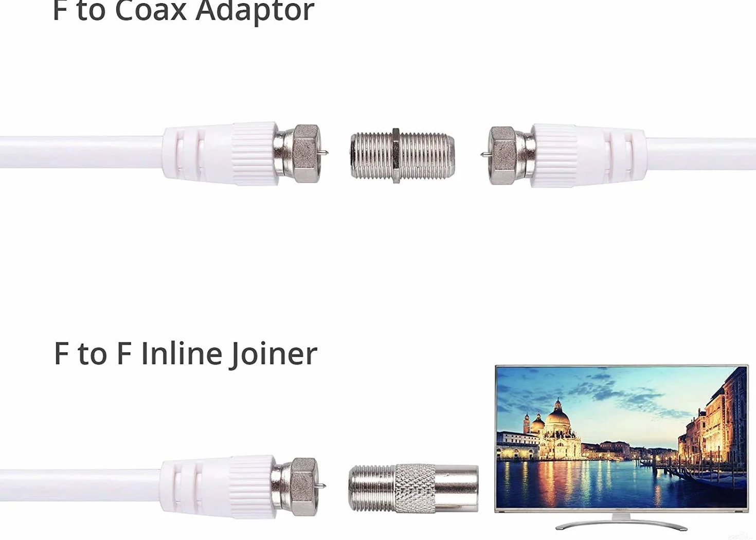 RUNCCI-YUN 3 vías TV Splitter Antena TV Cable de Banda Ancha Splitter Kit 1 Entrada 3 Salida Macho a Hembra Cable Coaxial Adaptador de Divisor con Cable Coaxial de 2 * 1,5 m Cable