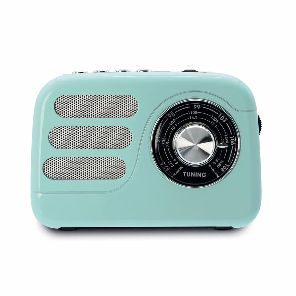 Mooov 477240 - Radio Vintage Bluetooth 5.4 con Batería Recargable, Radio FM/Am/SW Portátil Retro, Altavoz Inalámbrico Compacto, USB y microSD, 6h Autonomía - Turquesa