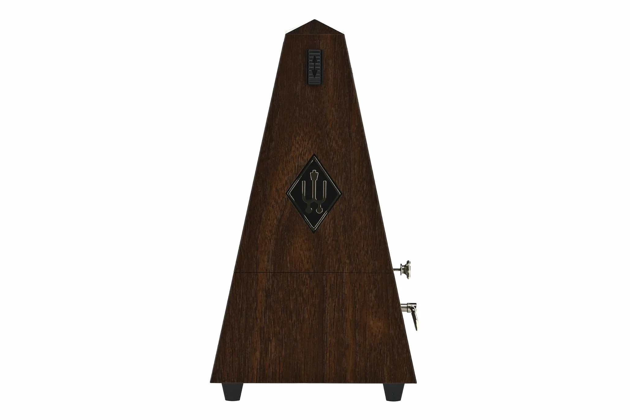 Wittner Metrónomo Taktell Forma de Pirámide Sistema Maelzel Serie 855 - Carcasa de plástico - Con campana - Veta de nogal - Mecánico para dar cuerda - No se requieren baterías - Hecho en Alemania
