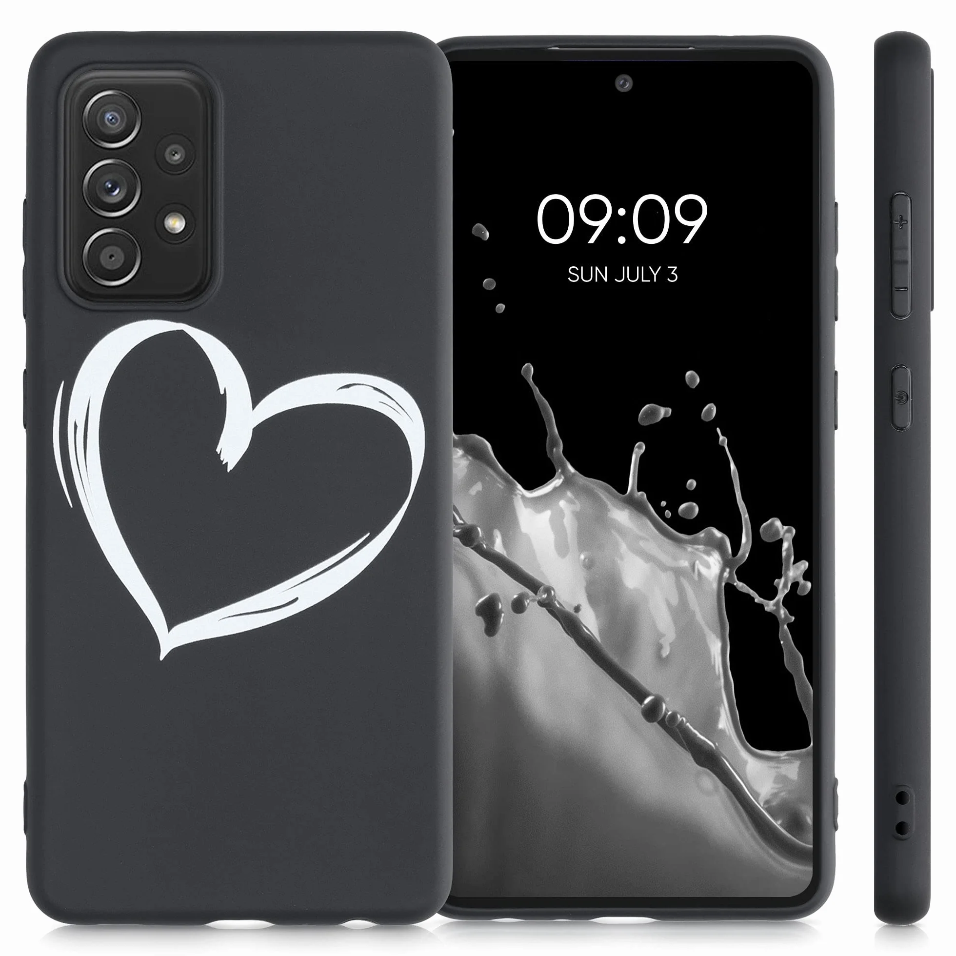 kwmobile Carcasa Compatible con Samsung Galaxy A52, A52 5G, A52s 5G - Funda TPU - Dibujo Corazón Blanco/Negro